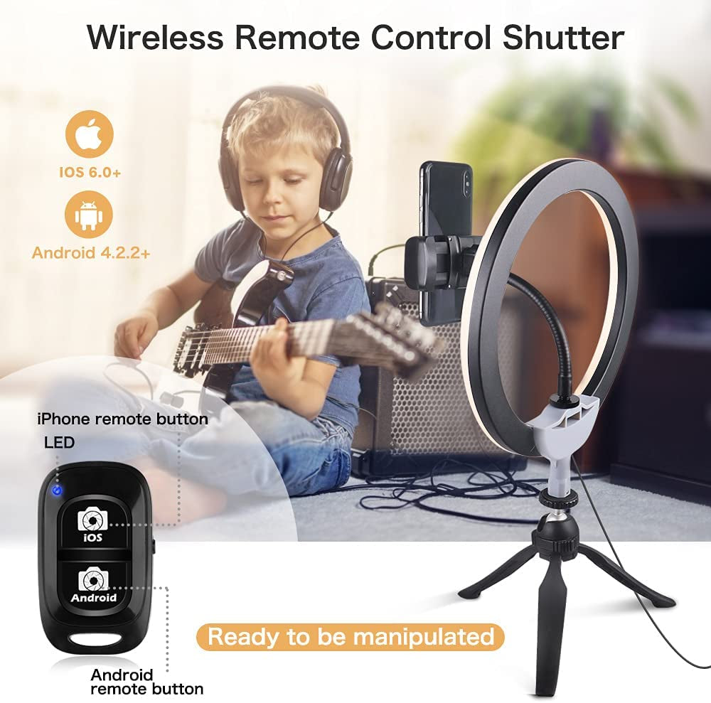 Ubeesize 10" LED Ring Light with Tripod Stand & Phone Holder, Dimmable Desk Makeup Ring Light, Perfect for Live Streaming, Youtube Videos, and Photography, 3 Light Modes and 11 Brightness Levels  UBeesize   