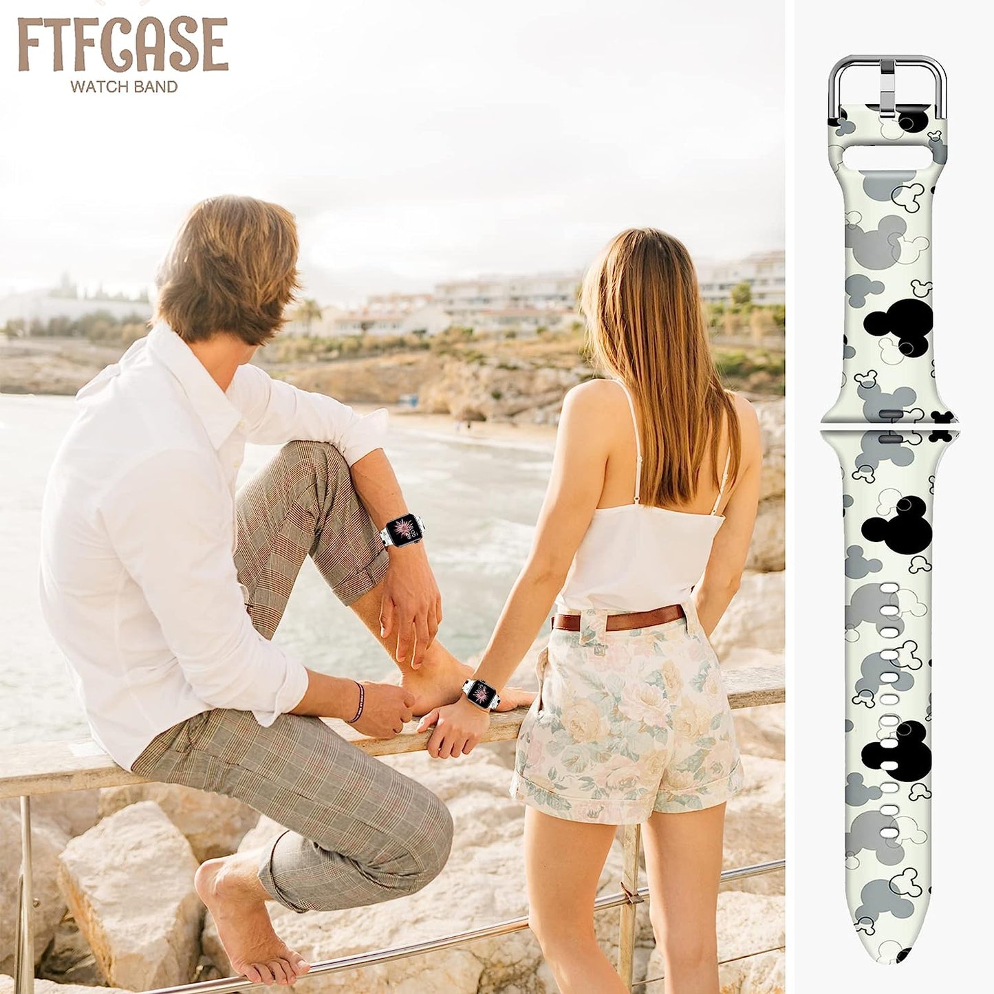 FTFCASE Silicone Floral Bands Compatible with Apple Watch 49Mm 45Mm 44Mm 42Mm, Gray Pattern Printed Soft Silicone Sport Strap Replacement for Iwatch SE Series 8 7 6 5 4 3 2 1 for Women Men Girls  FTFCASE   