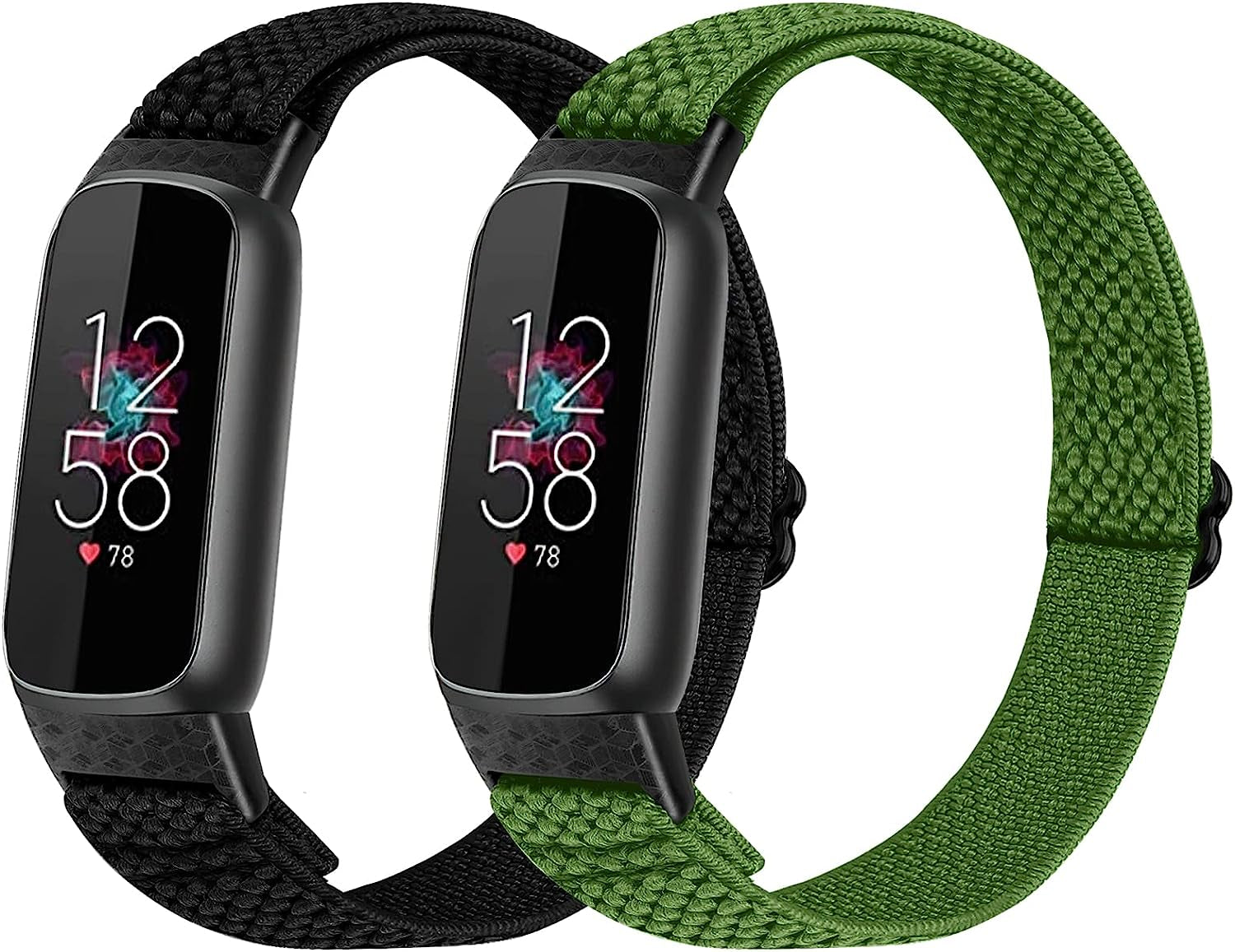 XFYELE Elastic Nylon Band Compatible with Fitbit Luxe / Special Edition，Stretchable Breathable Nylon Sport Loop Replacement Strap for Fitbit Luxe for Men Women  XFYELE Black-ArmyGreen  