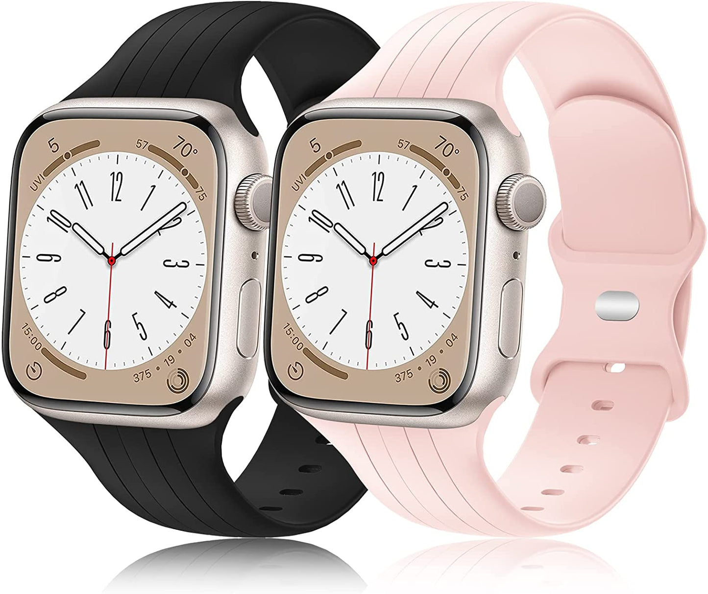 [2 Pack] Designer Bands Compatible with Apple Watch Band 38Mm 40Mm 41Mm 42Mm 44Mm 45Mm 49Mm Men Women, Soft Silicone Sport Band Replacement Strap for Apple Watch Ultra Iwatch Series 8 7 SE 6 5 4 3 2 1  Seizehe Black/Pink 38mm/40mm/41mm 