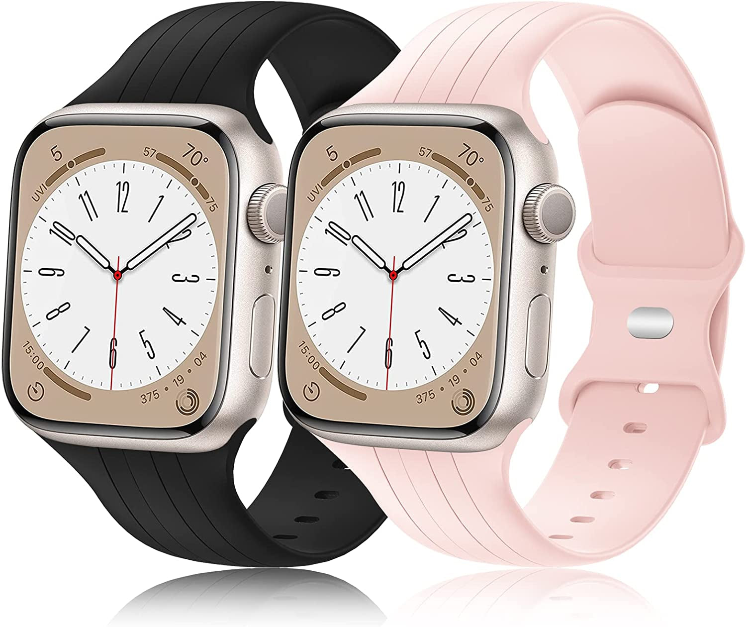 [2 Pack] Designer Bands Compatible with Apple Watch Band 38Mm 40Mm 41Mm 42Mm 44Mm 45Mm 49Mm Men Women, Soft Silicone Sport Band Replacement Strap for Apple Watch Ultra Iwatch Series 8 7 SE 6 5 4 3 2 1  Seizehe Black/Pink 38mm/40mm/41mm 