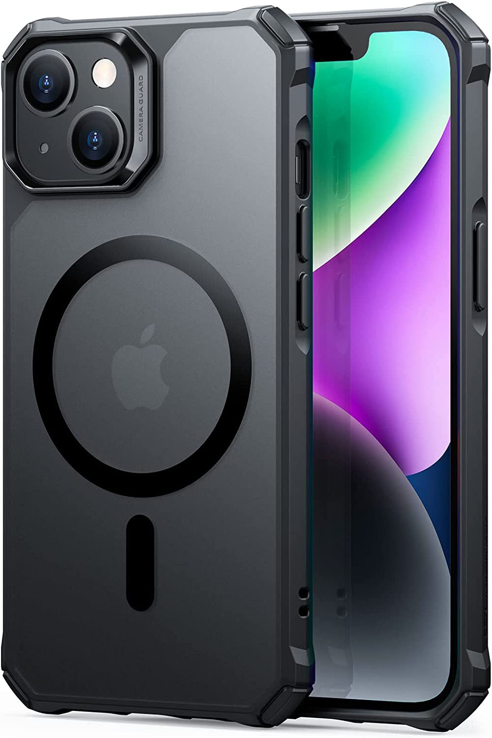 ESR Air Armor Magnetic Case with Halolock Compatible with Iphone 14/13 Case, Compatible with Magsafe, Military-Grade Protection, Shock-Absorbing Air-Guard Corners, Hard Acrylic Back, Clear Black  Electronic Silk Road Corp Frosted Black  
