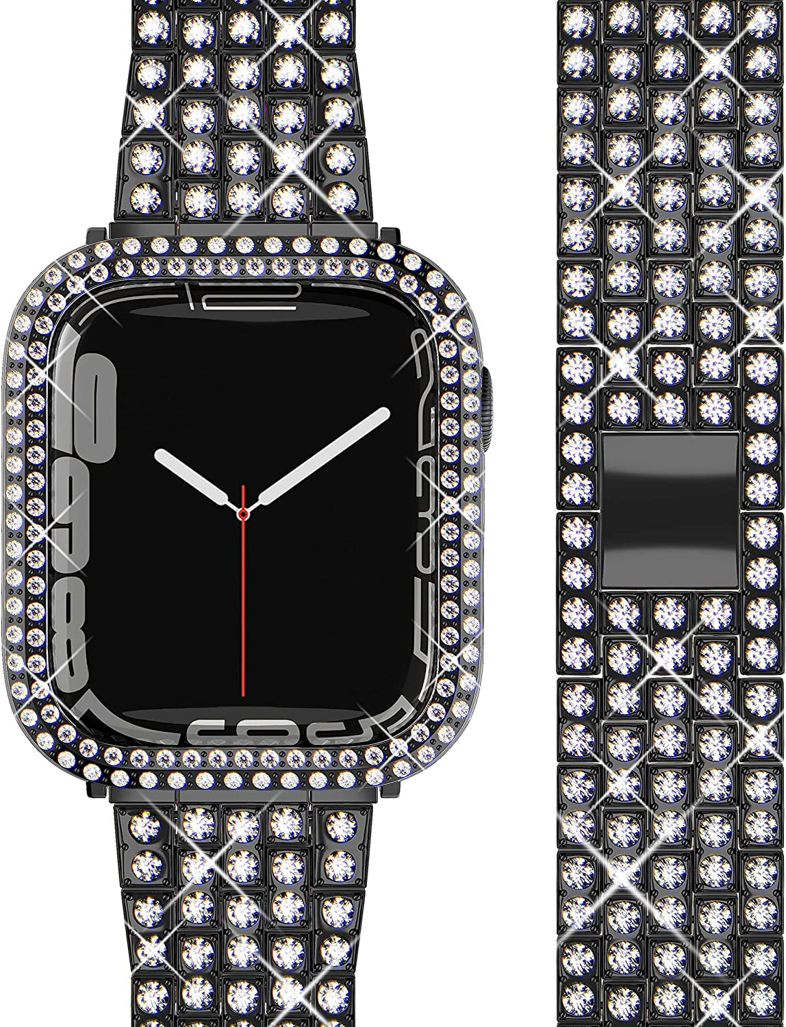 QVLANG Compatible Apple Watch Band Ultra 49Mm, Bling Series Band for Women + Diamond Rhinestone Case, Stainless Steel Metal Bracelet Strap for Iwatch Ultra (Silver, 49Mm)  QVLANG Black 41 mm 