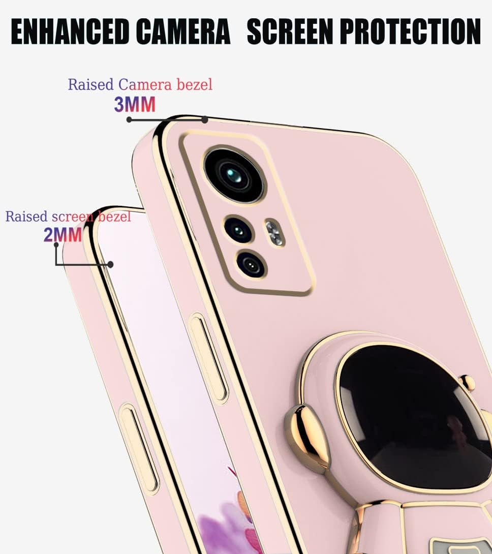 Compatible with Redmi Note 12S Case with Plating Creative Astronaut Cartoon Holder Pink, Xiaomi Redmi Note 12S Phone Case Silicone Shockproof Stand Soft TPU Protective Slim Cover (Pink)  Wousunly   
