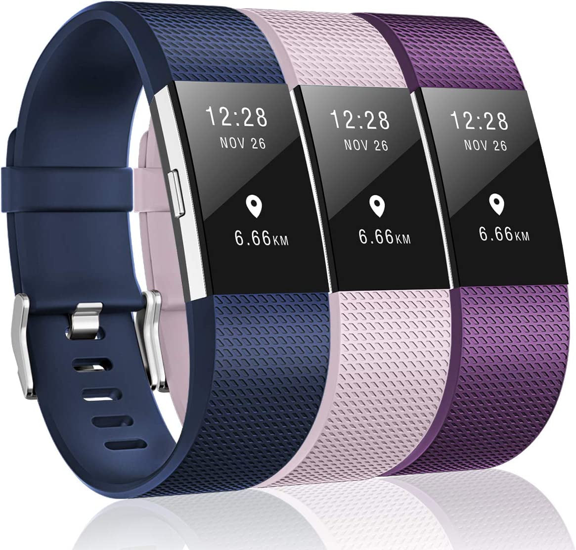 3 Pack Bands Compatible with Fitbit Charge 2, Classic & Special Edition Replacement Bands for Fitbit Charge 2, Women Men  OYODSS Navy/lavender/ purple Small( 5.5"-6.7" ) 