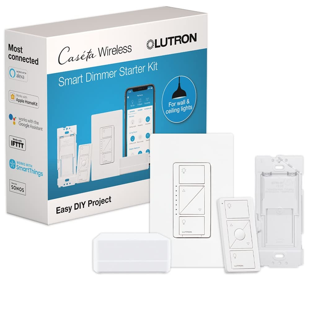 Lutron Caséta Deluxe Smart Dimmer Switch (2 Count) Kit with Caséta Smart Hub | Works with Alexa, Apple Homekit, Ring, Google Assistant | P-BDG-PKG2W-A | White  Lutron Original Dimmer Kit w/Hub + Remote Kit 