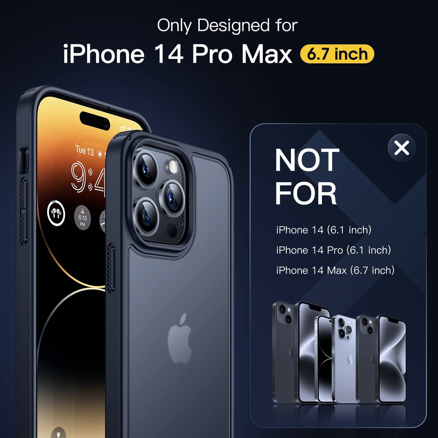 Humixx [5 in 1 Shockproof for Iphone 14 Pro Max Case, [2X Screen Protector + 2X Lens Protector] [Military Drop Protection] Silicon Slim Thin Translucent Matte Iphone 14 Pro Max Phone Case 6.7'' Black  Humixx   
