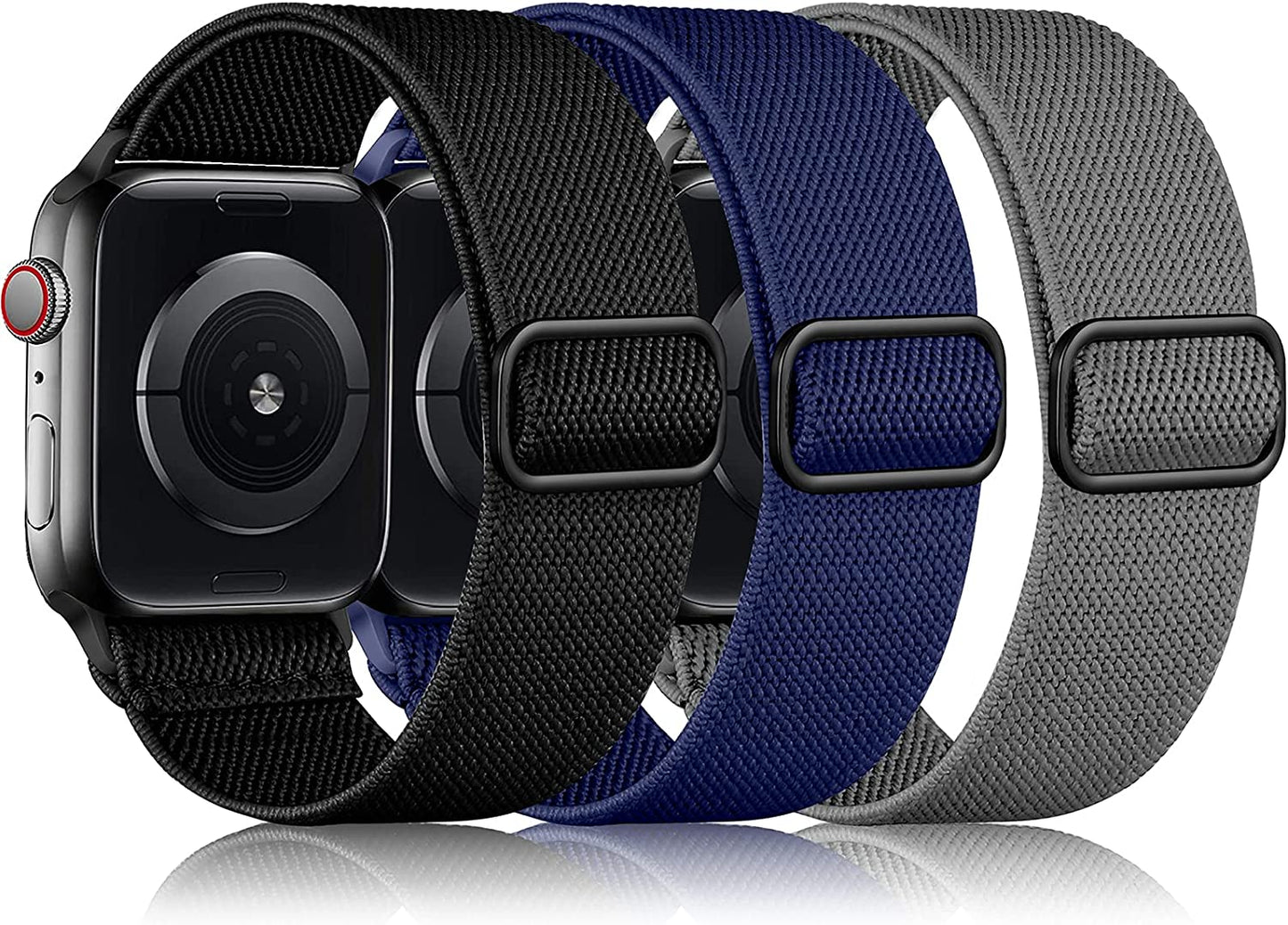 Daqin 3 Pack Stretchy Nylon Solo Loop Band Compatible with Apple Watch Band 41Mm 45Mm 38Mm 40Mm 42Mm 44Mm 49Mm, Adjustable Elastic Braided Straps for Apple Watch Ultra Iwatch Series 8/7/6/5/4/3/2/1/SE  Ylire-US Black/Midnight Blue/Dark Gray 42mm/44mm/45mm/49mm 