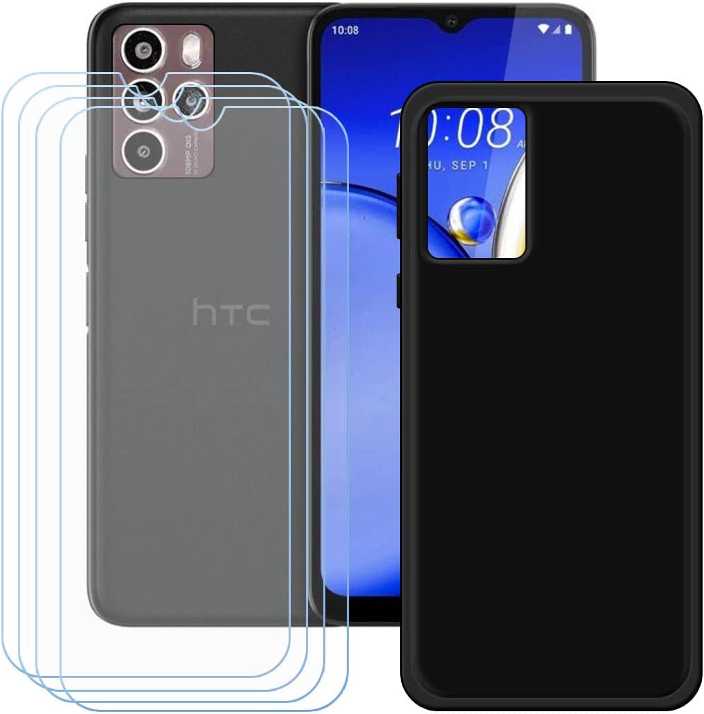 YZKJSZ Case for HTC U23 Pro Cover + 4 X Screen Protector Tempered Glass Protective Film - Soft Gel Black TPU Silicone Protection Case for HTC U23 Pro (6.8")  YZKJSZ   