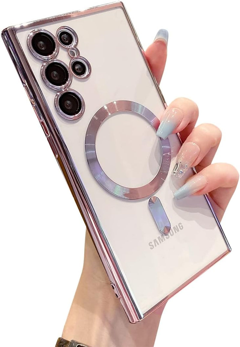 Threehundred for Samsung Galaxy S22 Ultra Case Magnetic Clear with Camera Lens Protector Full Protection Magsafe Electroplated Silicone Slim Fit Shockproof Protective Case Cover 6.8 Inch - Lavender  Threehundred   