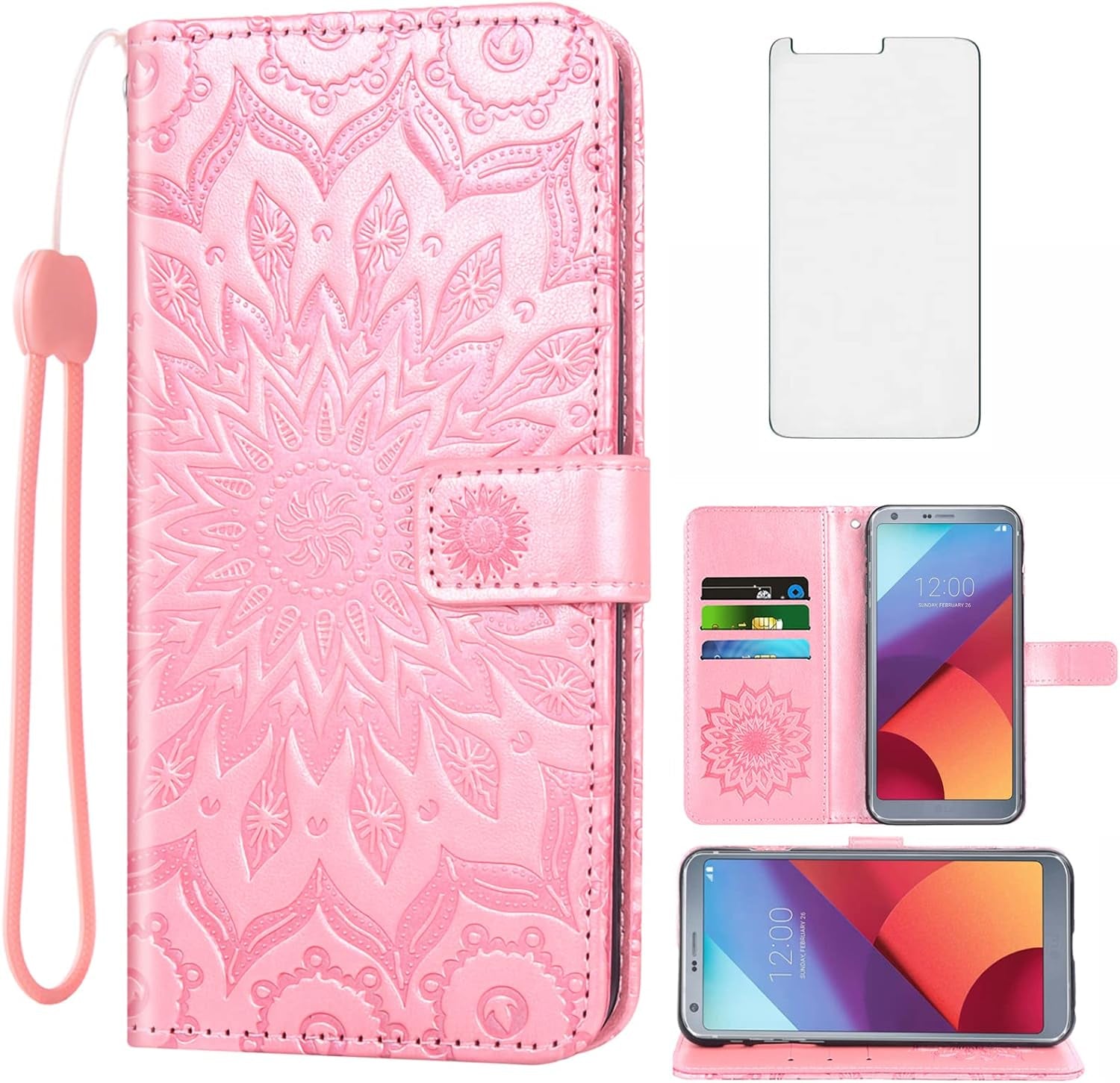 Phone Case for LG G6 Wallet Cases with Tempered Glass Screen Protector and Leather Slim Flip Cover Card Holder Stand Cell Accessories LGG6 Thinq LG6 Thin Q G 6 plus G6+ 6G VS988 H872 Women Purple  Asuwish Rose Gold  