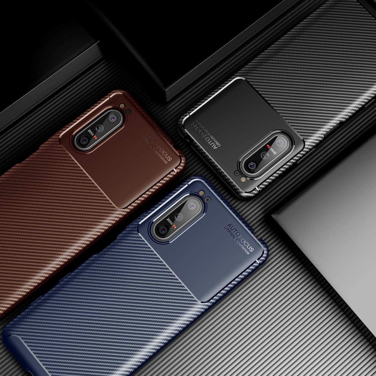 Cruzerlite Case Compatible with Sony Xperia 5 II Case, Carbon Fiber Texture Design Cover Anti-Scratch Shock Absorption Case Made for Sony Xperia 5 II (2020) (Carbon Black)  Swiss Case Limited   