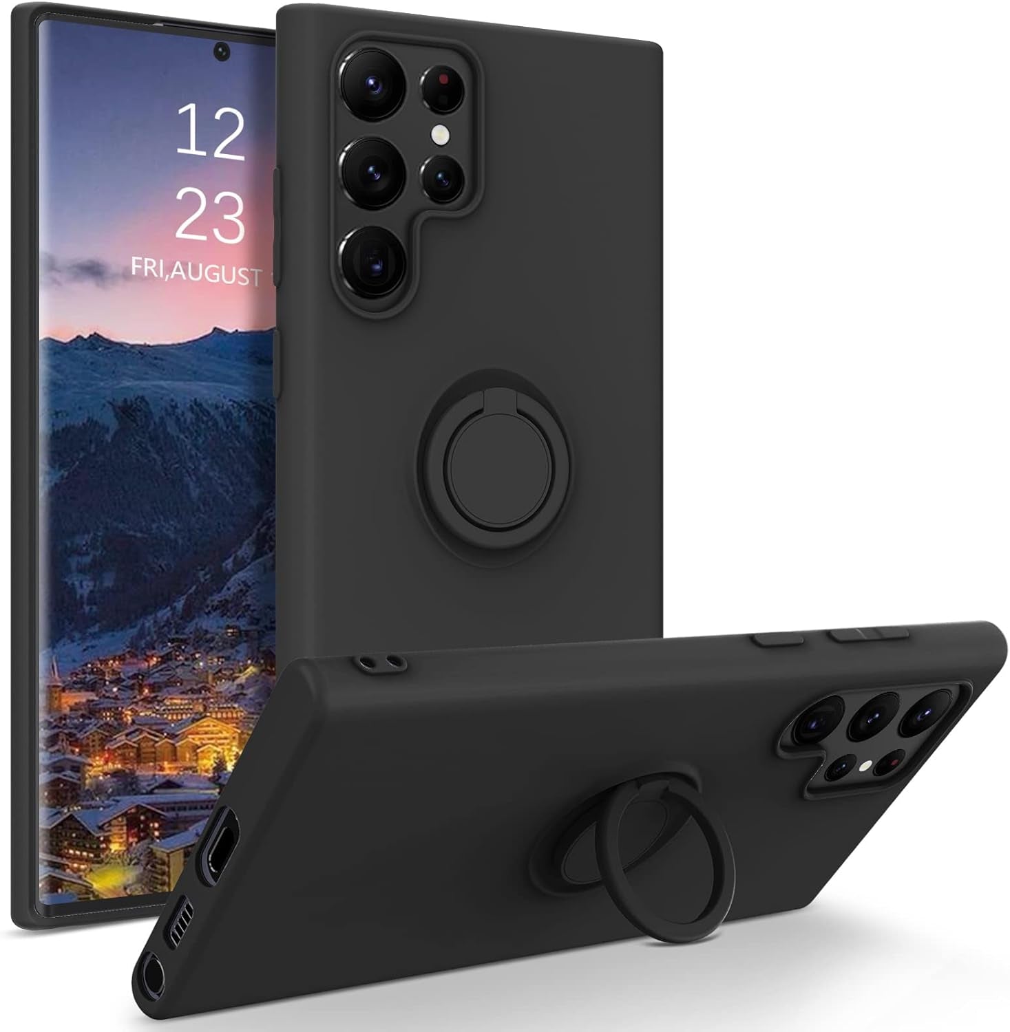 BENTOBEN Galaxy S22 Ultra Case, Slim Silicone 360° Ring Holder Kickstand Magnetic Soft Rubber Non-Slip Shockproof Ptotective Case for Galaxy S22 Ultra 6.8 Inch, Light Purple  BENTOBEN C657-Black  