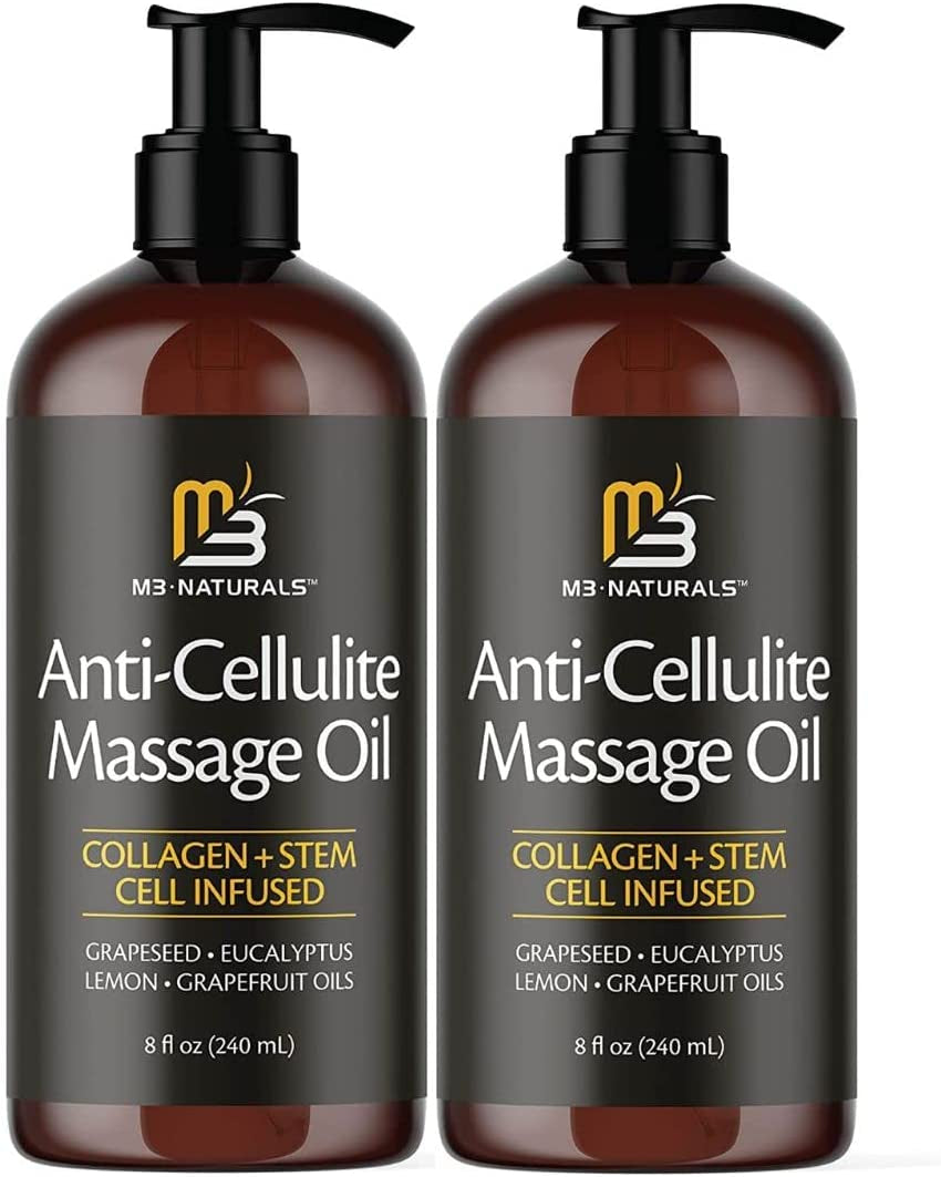 Anti Cellulite Massage Oil Infused with Collagen and Stem Cell Skin Tightening Body Oil Moisturizing Cream Bust Bum Scar Cleansing Essential Oil Instant Absorption by M3 Naturals  M3 Naturals 16 Fl Oz (Pack Of 2)  
