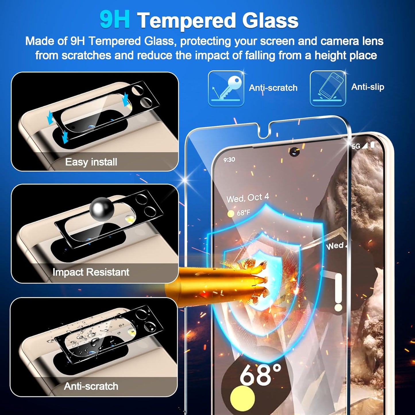 [3+3 Pack] Tempered Glass Screen Protector for Google Pixel 8 Pro 5G, Ultrasonic Fingerprint Unlock, HD Clear Case Friendly Scratch Resistant for Google Pixel 8 Pro Screen Protector  Samcorn   
