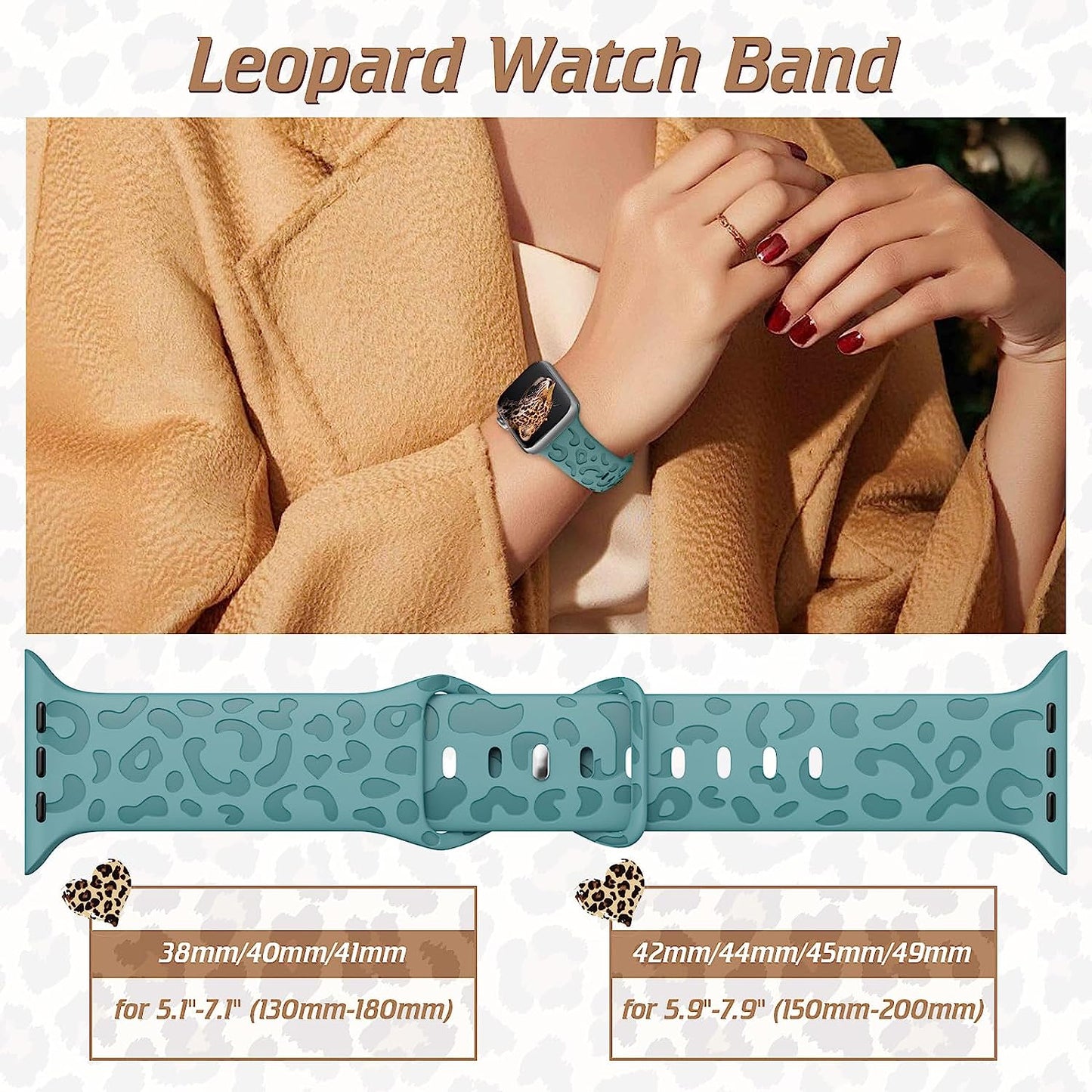 6 Pack Leopard Engraved Band Compatible with Apple Watch Band 38Mm 44Mm 45Mm 49Mm, Waterproof Cheetah Sport Silicone Wristbands Replacement for Iwatch Series 8 7 6 5 4 3 2 SE for Women Starlight-42  TurnForY   