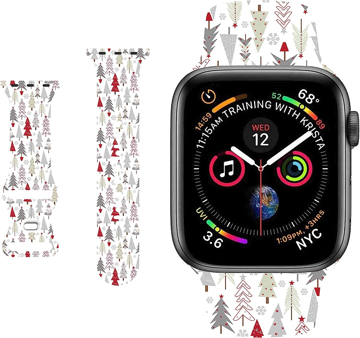 Breathable Christmas Pattern Bands Compatible with Apple Watch 42Mm 44Mm 45Mm M/L,Girls Women Men Colorful Soft Silicone Wristband Strap for Iwatch SE & Series 8/7/6/5/4/3/2/1 (Christmas Plaid)  HYHMXB 17.New Christmas Tree 42mm/44mm/45mm M/L 