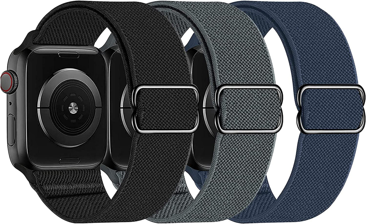 Swhatty Stretchy Nylon Solo Loop Bands Compatible with Apple Watch 41Mm 40Mm 38Mm, Adjustable Braided Sport Elastics Women Men Strap for Iwatch Series 8 7 6 5 4 3 2 1 SE (Black, Rose Pink, Cream)  Swhatty Black/Dark Gray/Midnight Blue 38mm/40mm/41mm 