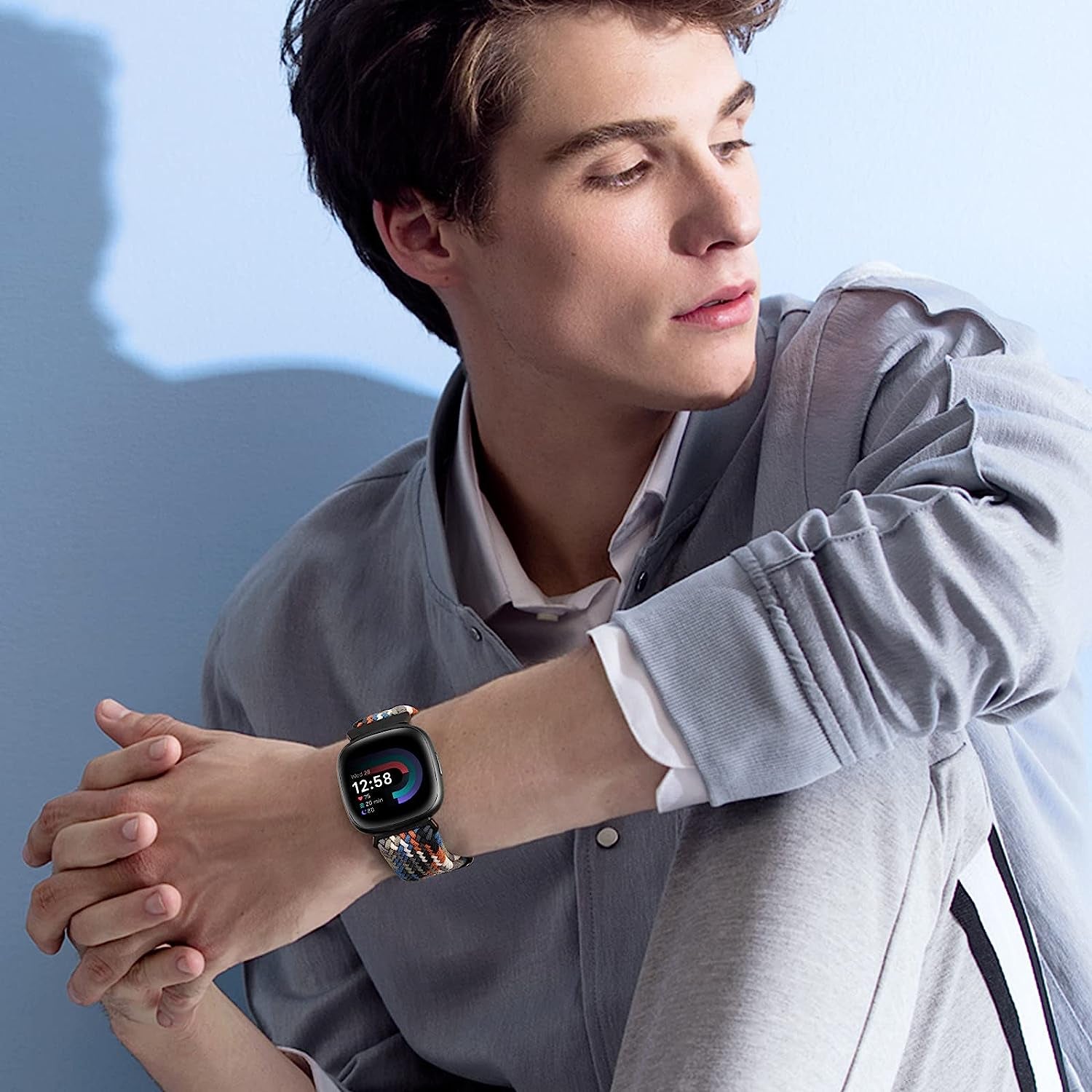 6 Packs Elastic Nylon Bands Compatible with Fitbit Versa 4 / Fitbit Sense 2 / Fitbit Versa 3 / Fitbit Sense, Adjustable Nylon Replacement Straps Wristband for Fitbit Versa 3/4 for Women Men  HUYIIO   