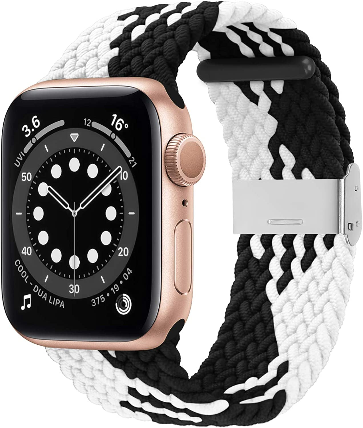 Bagoplus Compatible with Apple Watch Iwatch Bands 49Mm 38Mm 40Mm 41Mm 42Mm 44Mm 45Mm Women Men, Adjustable Braided Solo Loop Stretchable Elastics Sport for Iwatch Series 8/7/6/Se/5/4/3/2/1/Ultra  Bagoplus Black White 38mm/40mm/41mm - 4.5"-7.9" 