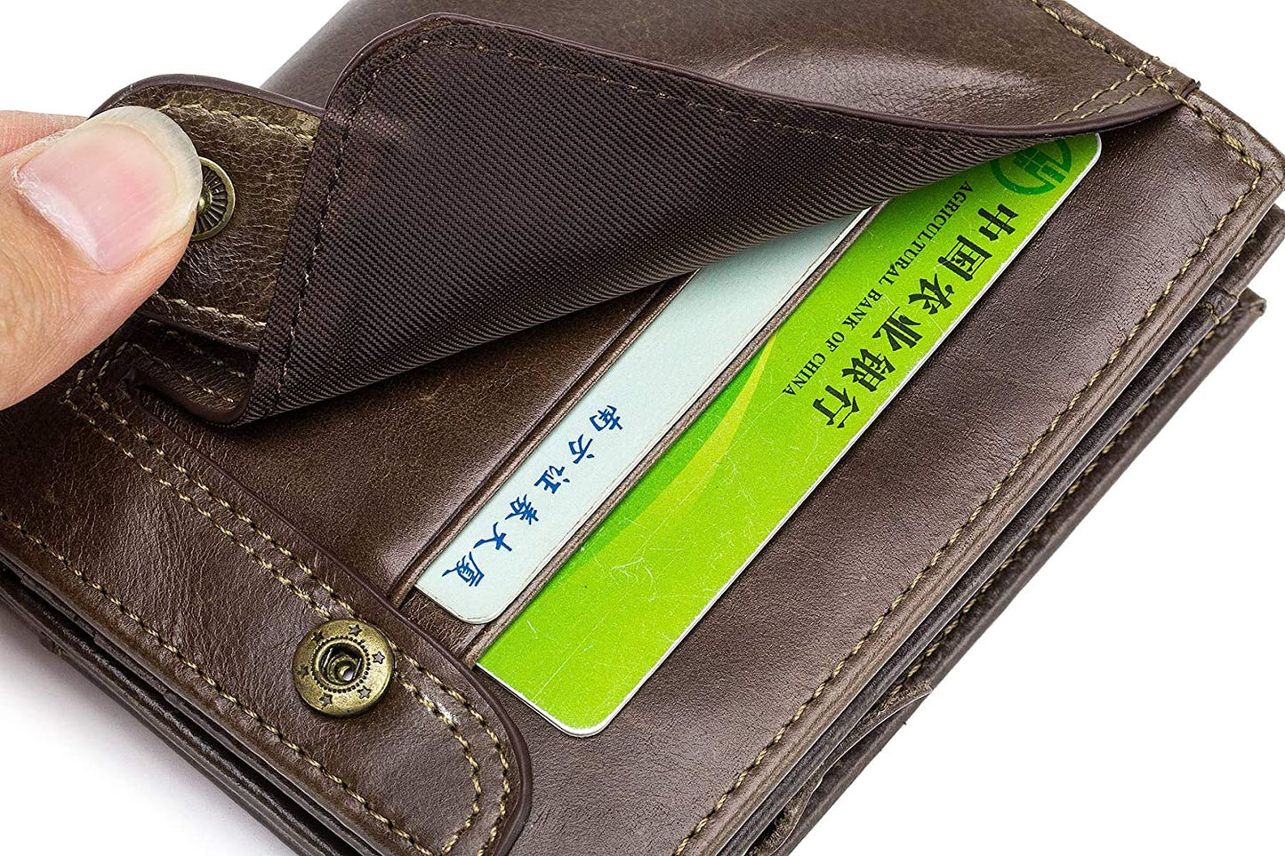 Mens RFID Blocking Wallet,Leather Vintage Bifold Card Holder Purse with Zipper  BULLCAPTAIN   