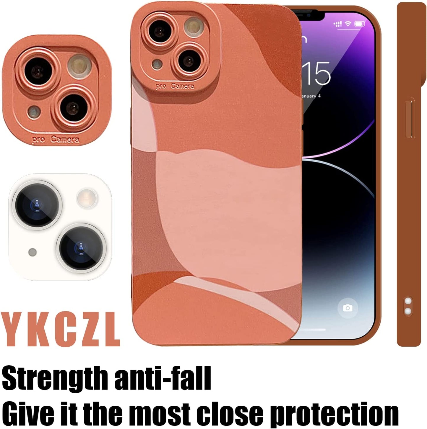 YKCZL Compatible with Iphone 14 plus Case,Cute Painted Art Heart Pattern Full Camera Lens Protective Slim Soft Shockproof Phone Case for Women Girls-Brown  YKCZL   