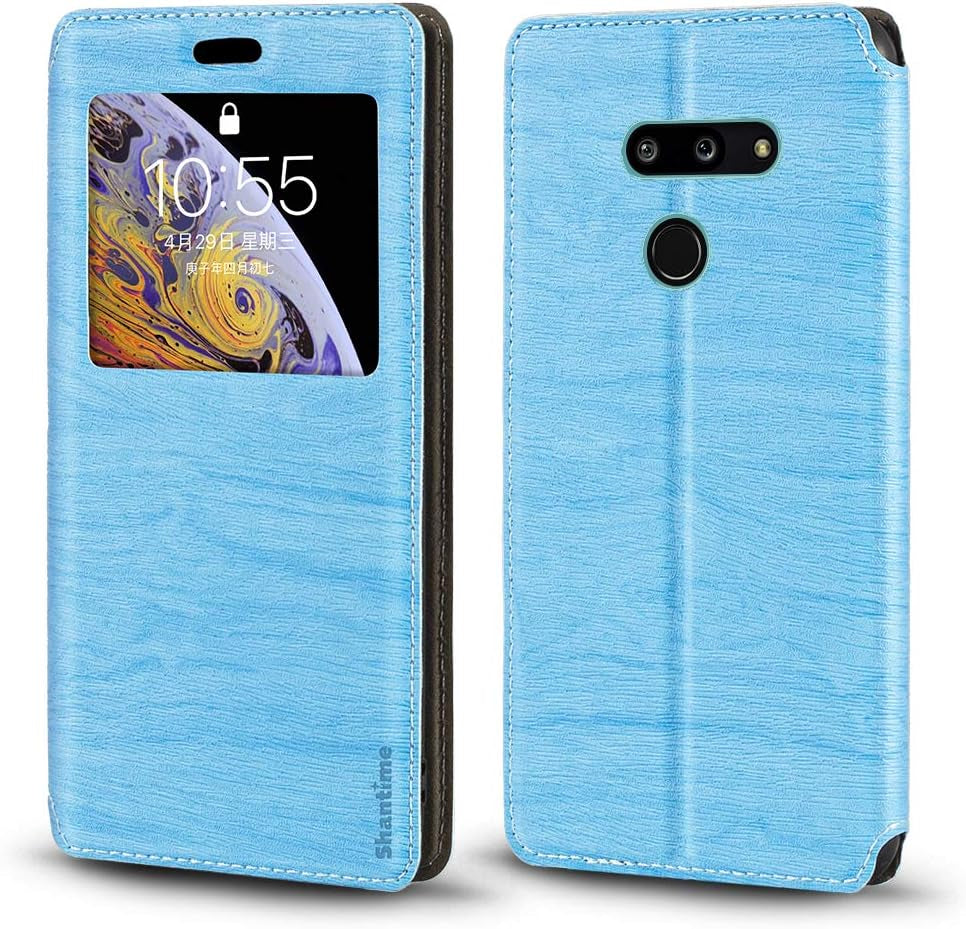 Shantime LG G8 Thinq Case, Wood Grain Leather Case with Card Holder and Window, Magnetic Flip Cover for LG G8 Thinq Gold  Shantime Sky Blue  