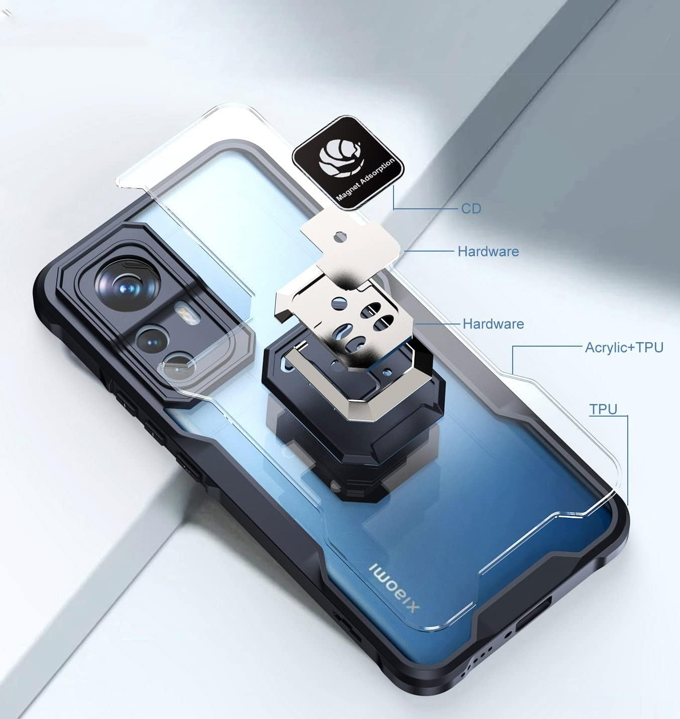 Case for Xiaomi Mi 12T/ Mi 12T Pro Case Dual Layer Shockproof Acrylic Cover with 360 Rotating Ring Kickstand for Magnetic Car Mount Clear Hard Back Cover Compatible with Xiaomi Mi 12T/ Mi 12T Pro (B)  hunmansaf   