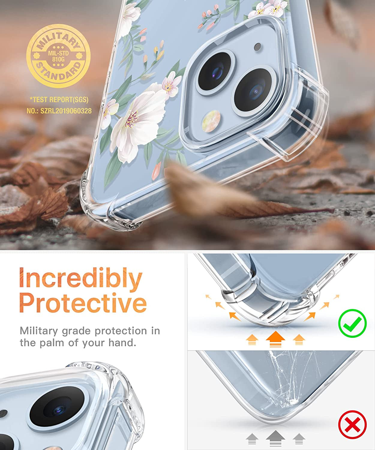 GVIEWIN Compatible with Iphone 14 Case with Screen Protector + Camera Lens Protector, Soft Shockproof Clear Floral Phone Protective Cover for Women, Flower Pattern Design 6.1" (Magnolia/White)  GVIEWIN   