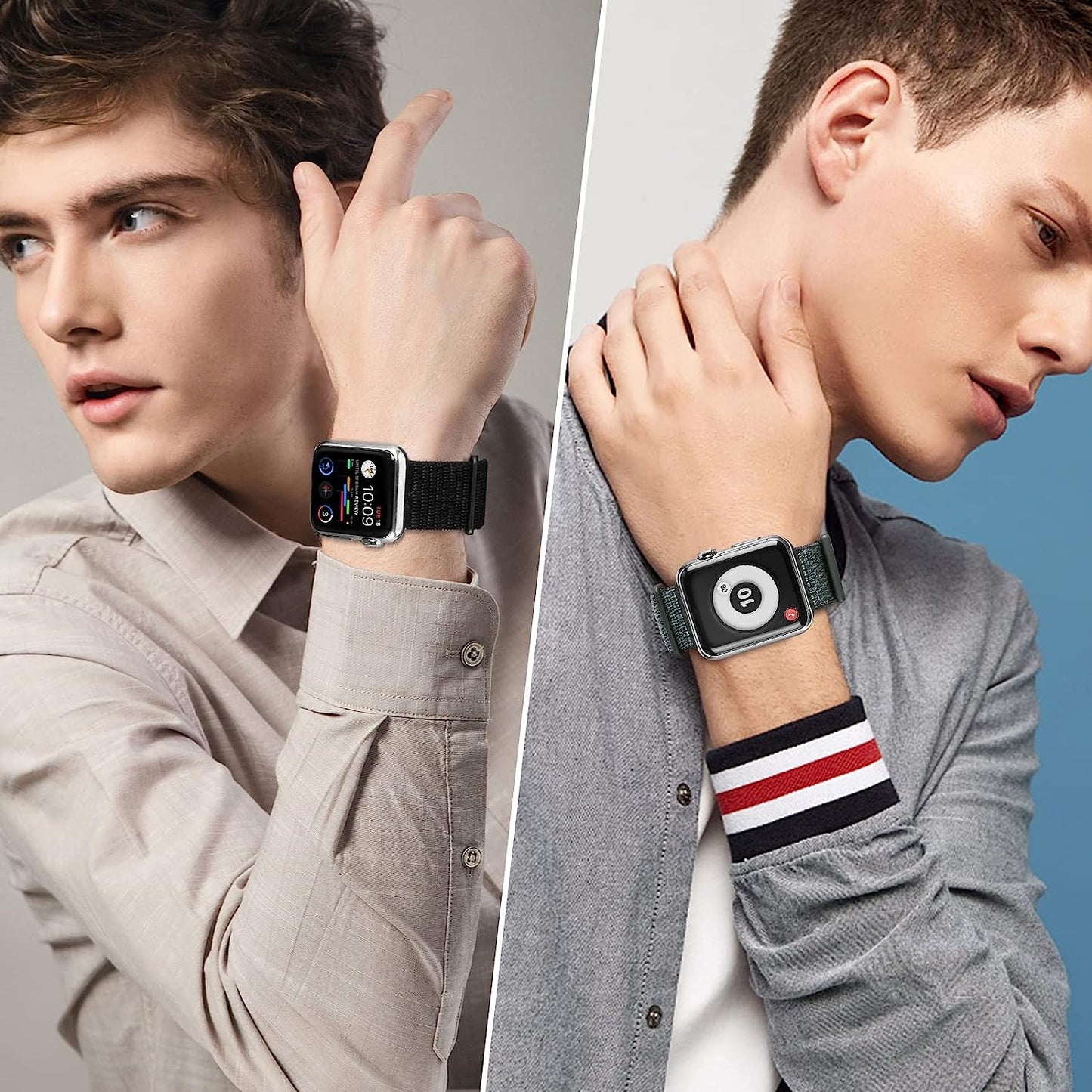 6 Pack Sport Loop Band Compatible with Apple Watch Band 38Mm 40Mm 41Mm 42Mm 44Mm 45Mm 49Mm Iwatch Series 8 7 6 5 SE 4 3 2 1 Ultra Strap Nylon Weave Women Men Stretchy Braided Replace Wristband Breathable  HILIMNY   