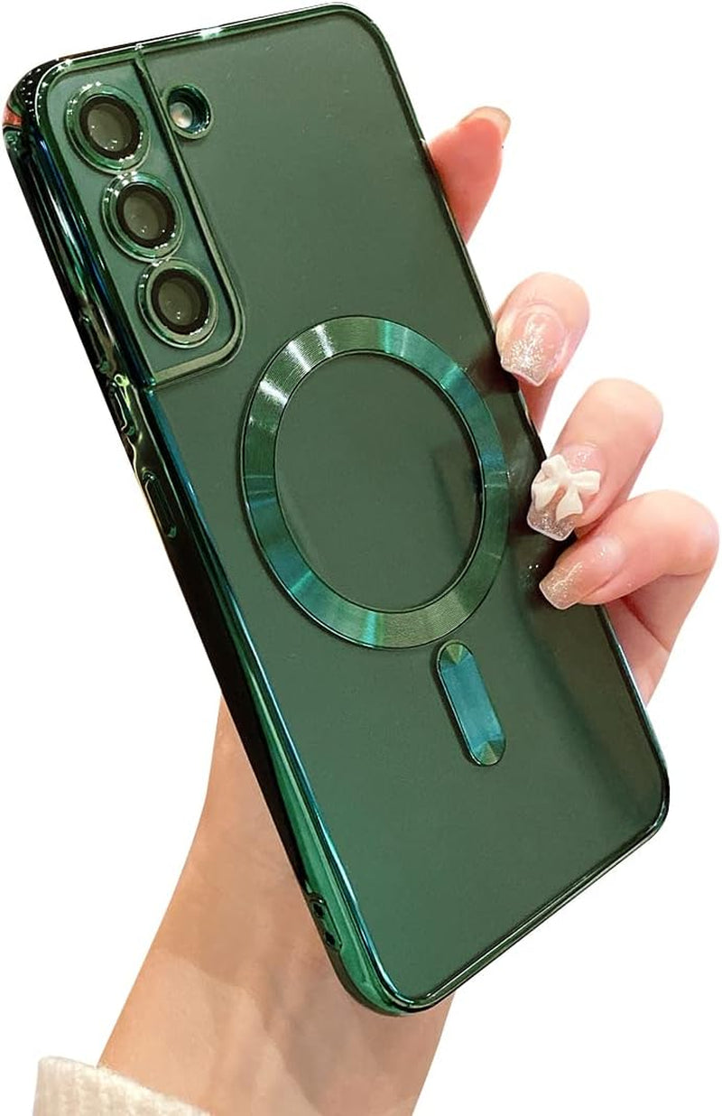 Threehundred for Samsung Galaxy S22 plus Case Magnetic Clear with Camera Lens Protector Full Protection Magsafe Electroplated Silicone Slim Fit Shockproof Protective Case Cover 6.6 Inch - Pink  Threehundred Green  