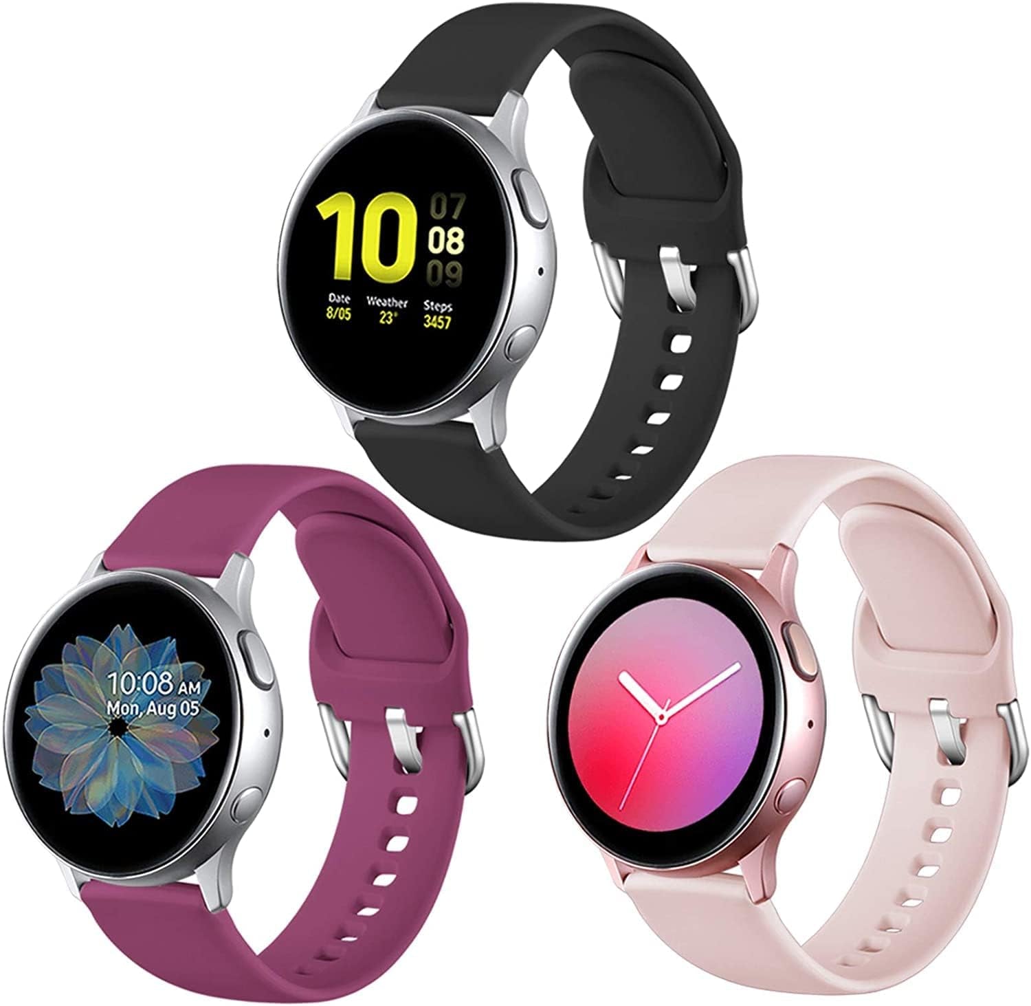 Lerobo Bands Compatible with Samsung Galaxy Watch Active/Active 2 44Mm 40Mm/Galaxy Watch 3 41Mm/Galaxy Watch 42Mm, 20Mm Soft Silicone Sport Strap Replacement Bands,3 Pack,Large,Black Navy Blue Gray  Lerobo Black/Pink Sand/Wine Large 