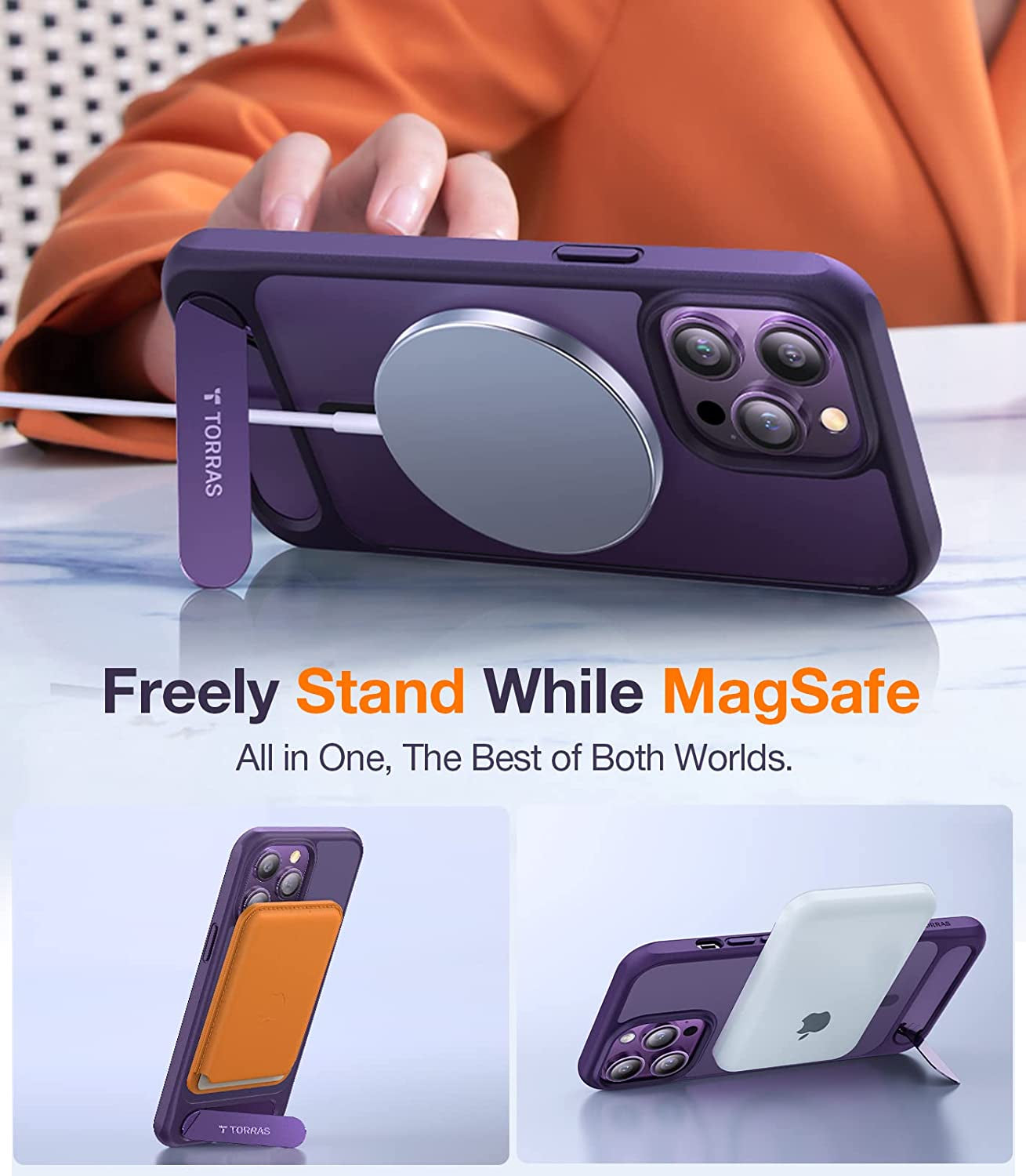 TORRAS 2-In-1 Magnetic Case with Stand Designed for Iphone 14 Pro Case [Military Grade Drop Tested] [Compatible with Magsafe] Slim Translucent Matte Case for Iphone 14 Pro Phone Case 6.1", Purple  TORRAS   