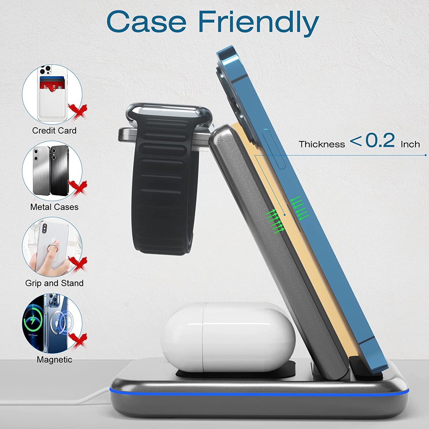 Wireless Charging Station - TYCRALI 3 in 1 Wireless Charger for Multiple Devices Apple, Foldable Charger Stand Designed for Iphone 14/13/12/11/Pro/Max, Apple Watch, Airpods  DONGGUAN XUNYUE ELECTRONICS CO LTD   