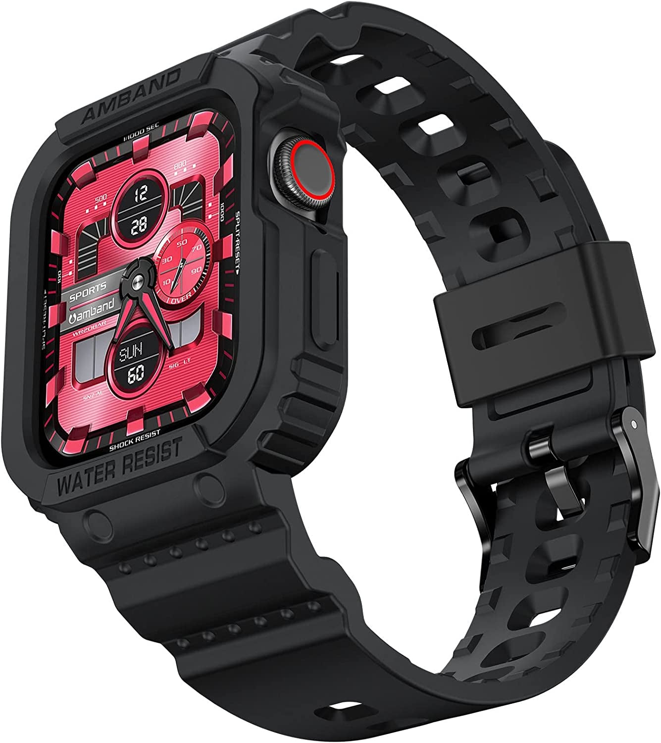 Amband Compatible for Apple Watch Band 45Mm 44Mm 42Mm with Bumper Case, Rugged Men Bands for Apple Watch SE and Iwatch Series 7 6 5 4 3 2 1, Sport Military Protective Cases Drop-Proof, Matte Black  amBand Black 38mm/40mm/41mm 