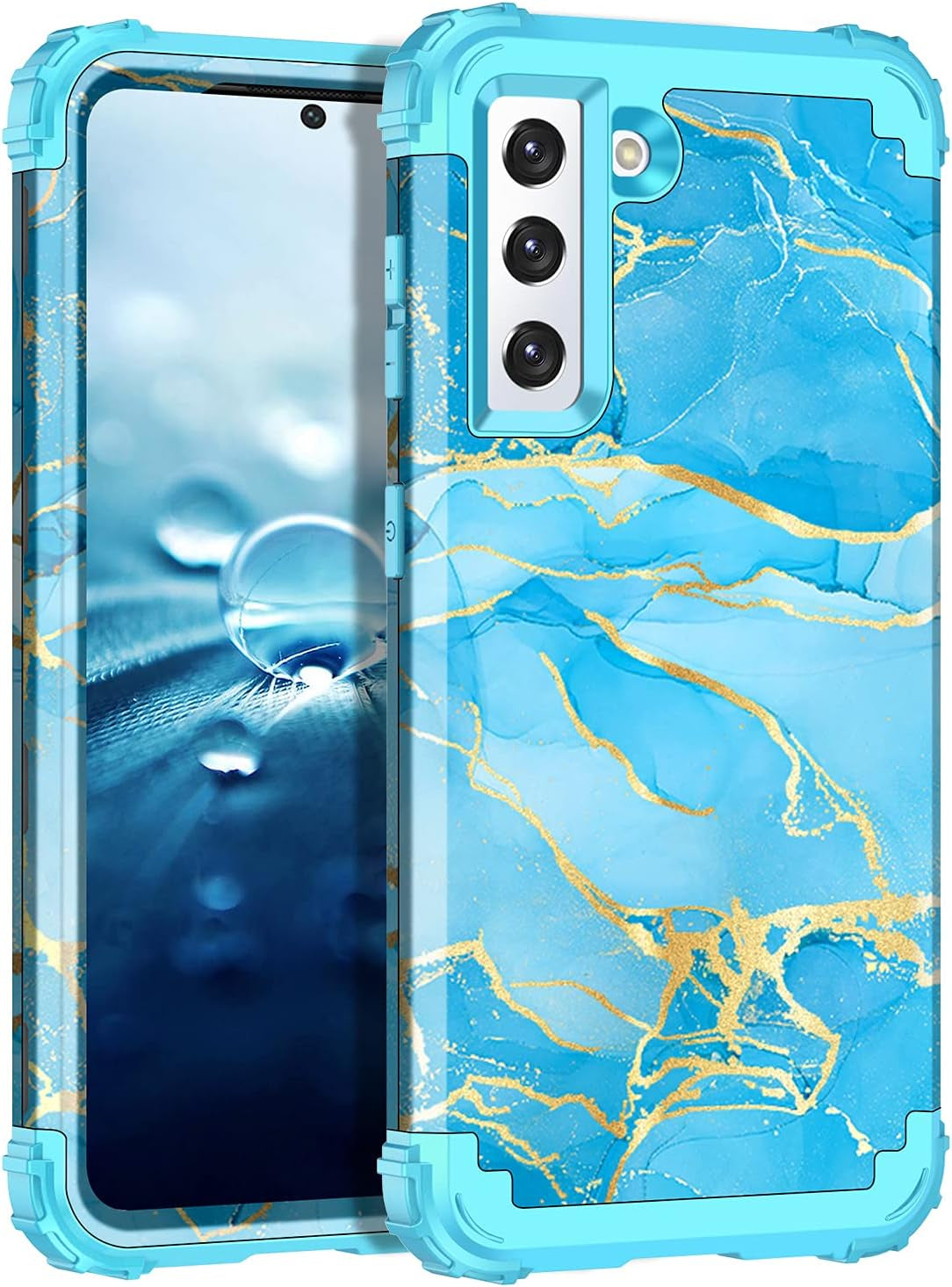 Rancase for Galaxy S21 plus 5G Case,Three Layer Heavy Duty Shockproof Protection Hard Plastic Bumper +Soft Silicone Rubber Protective Case for Samsung Galaxy S21 plus 5G 6.7 Inch,Black  Rancase Blue Marble  