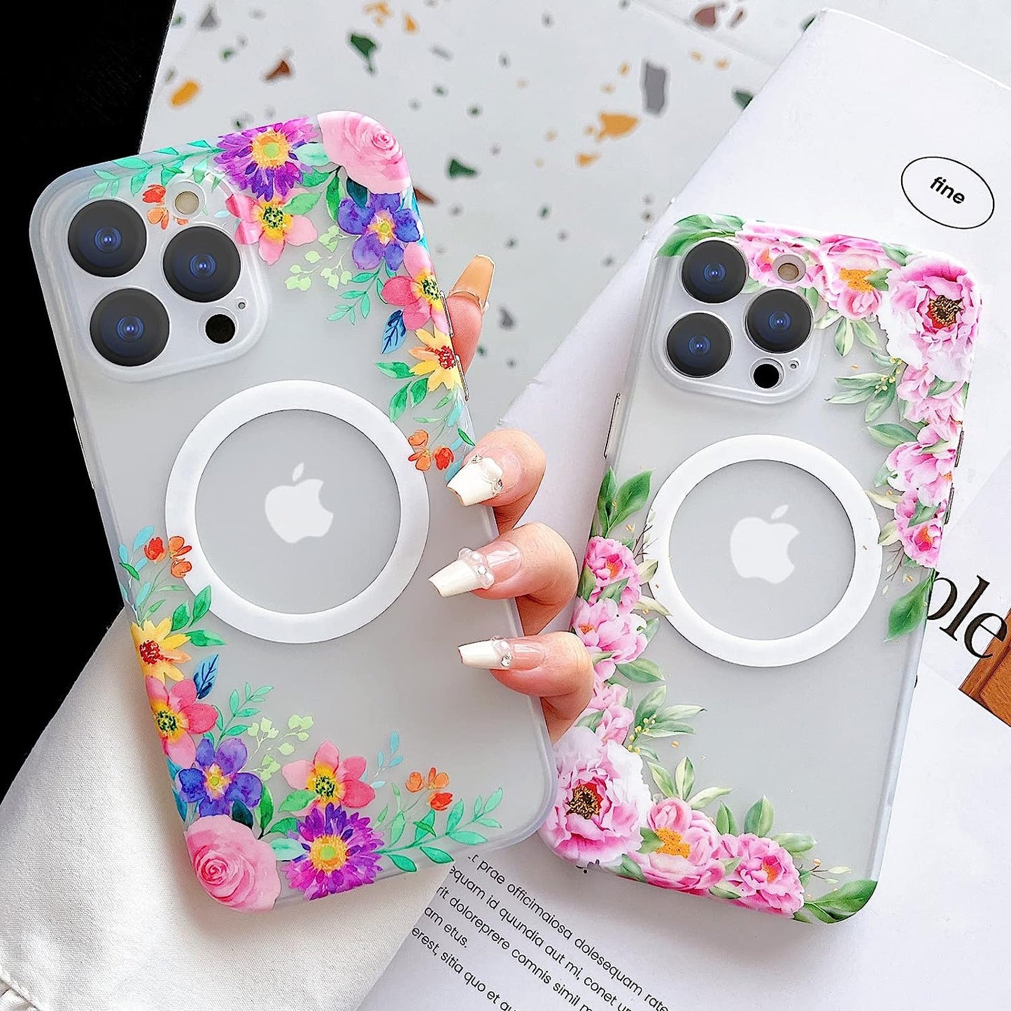 Yeddabox for Iphone 14 Pro Max Case Compatible with Magsafe, Floral Print Magnetic Translucent Matte Lens Camera Protection Flower Phone Case for Iphone 14 Pro Max for Women Girls - Pink  Yeddabox   