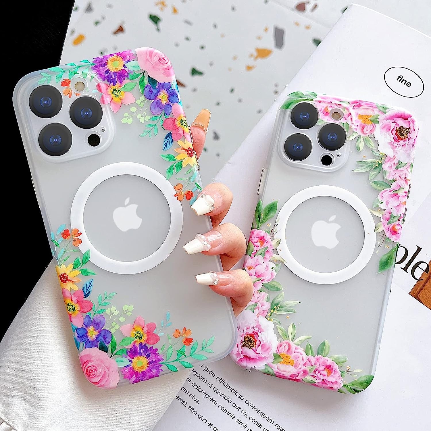 Yeddabox for Iphone 14 Pro Max Case Compatible with Magsafe, Floral Print Magnetic Translucent Matte Lens Camera Protection Flower Phone Case for Iphone 14 Pro Max for Women Girls - Pink  Yeddabox   
