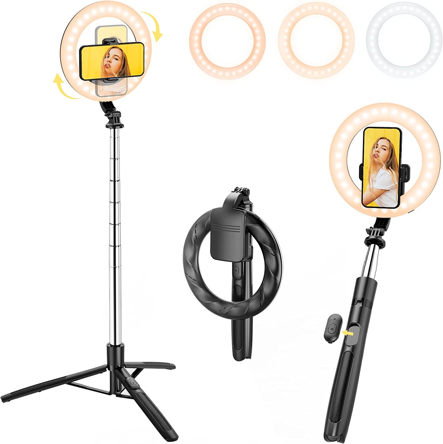 8" Selfie Ring Light with 66" Extendable Tripod Stand & Phone Holder, Portable Unplugged Dimmable LED Ringlight for Live Stream/Makeup/Tiktok/Youtube Video, Compatible with Iphone & Android  LDP   
