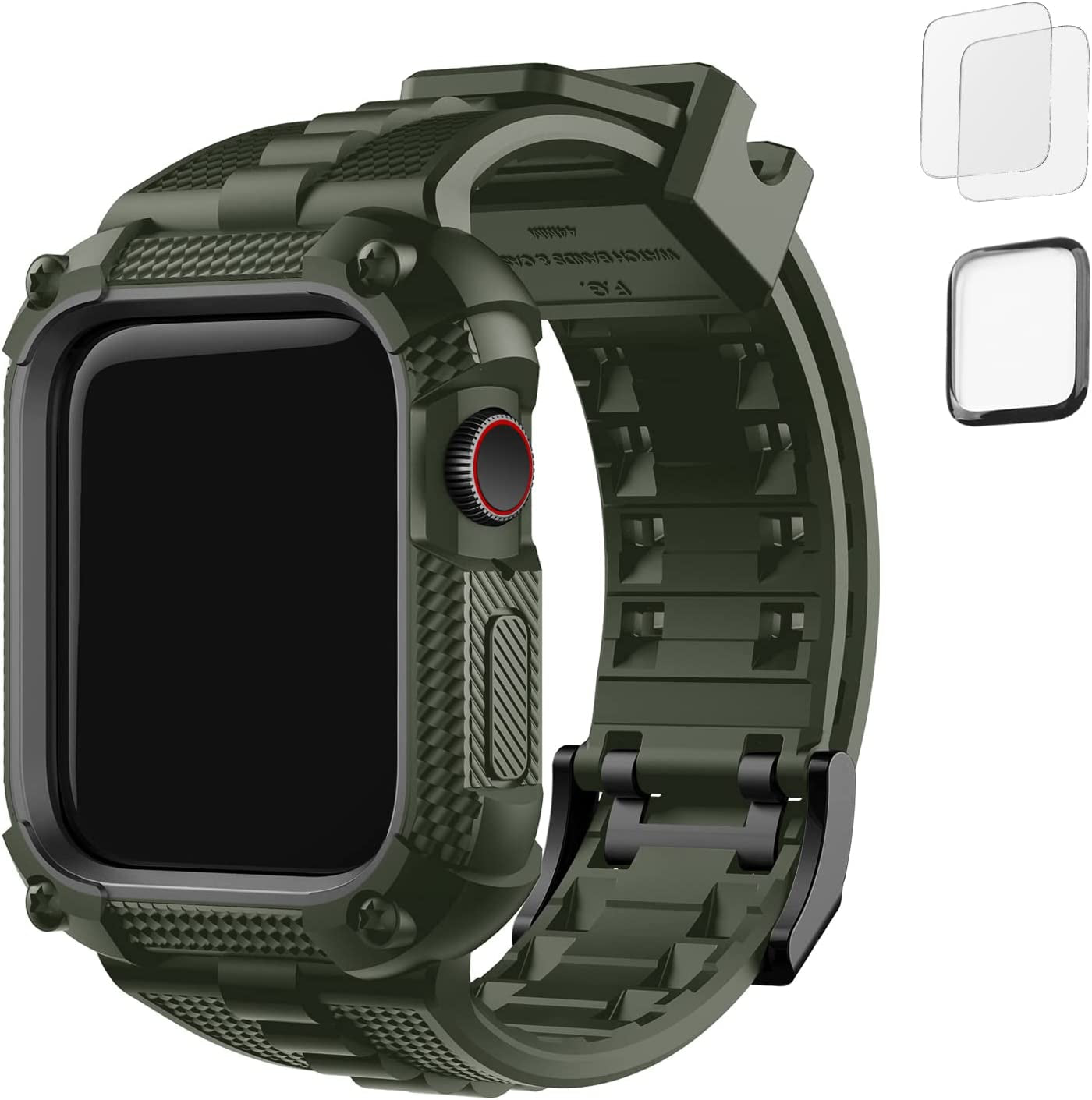 Fullmosa Watch Band Compatible Rugged Apple Watch Band Ultra 49Mm with Bumper Case & Screen Protector for Men Women, Black  Fullmosa Army Green 41mm 
