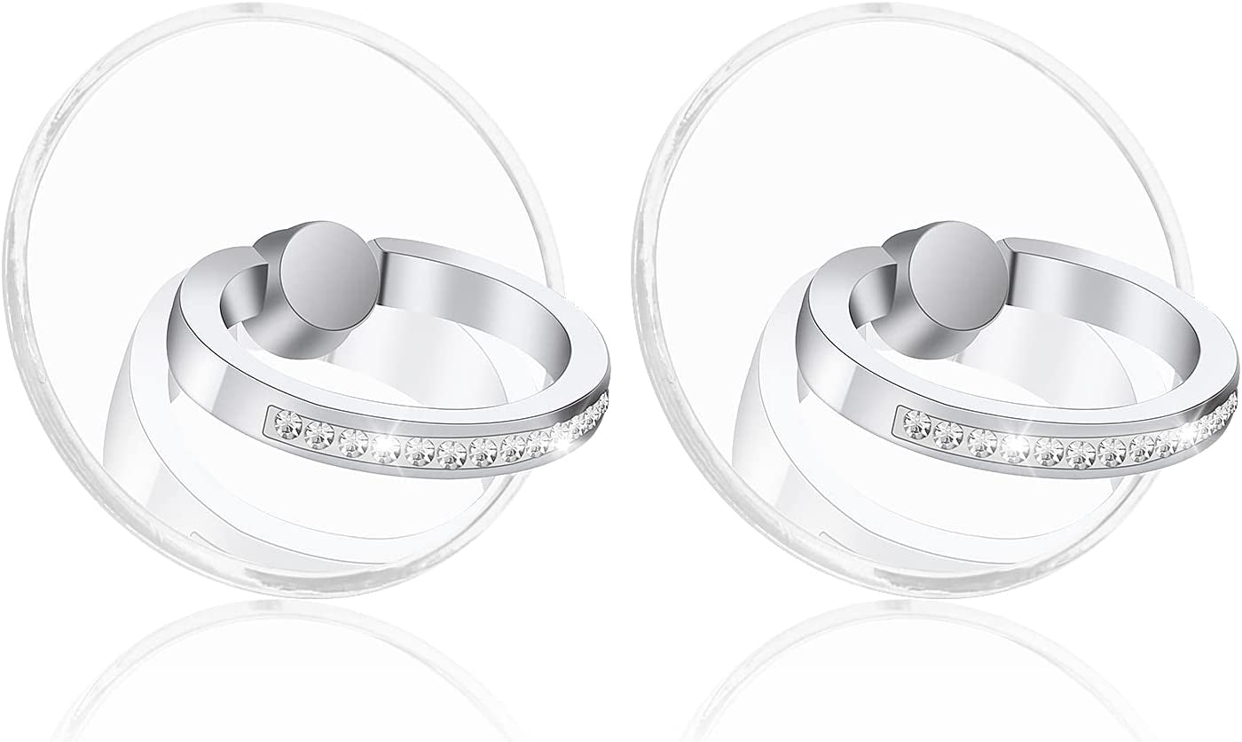 Cobee Finger Kickstand Cell Phone Ring, 2Pcs Flower Shaped Transparent Phone Ring Holders, Bling Phone Ring Holder, 360 Degree Rotation Clear Glitter Finger Mount Cell Phone Finger Holder  Cobee 2pcs Round Transparent Phone Ring Holders with Diamond  