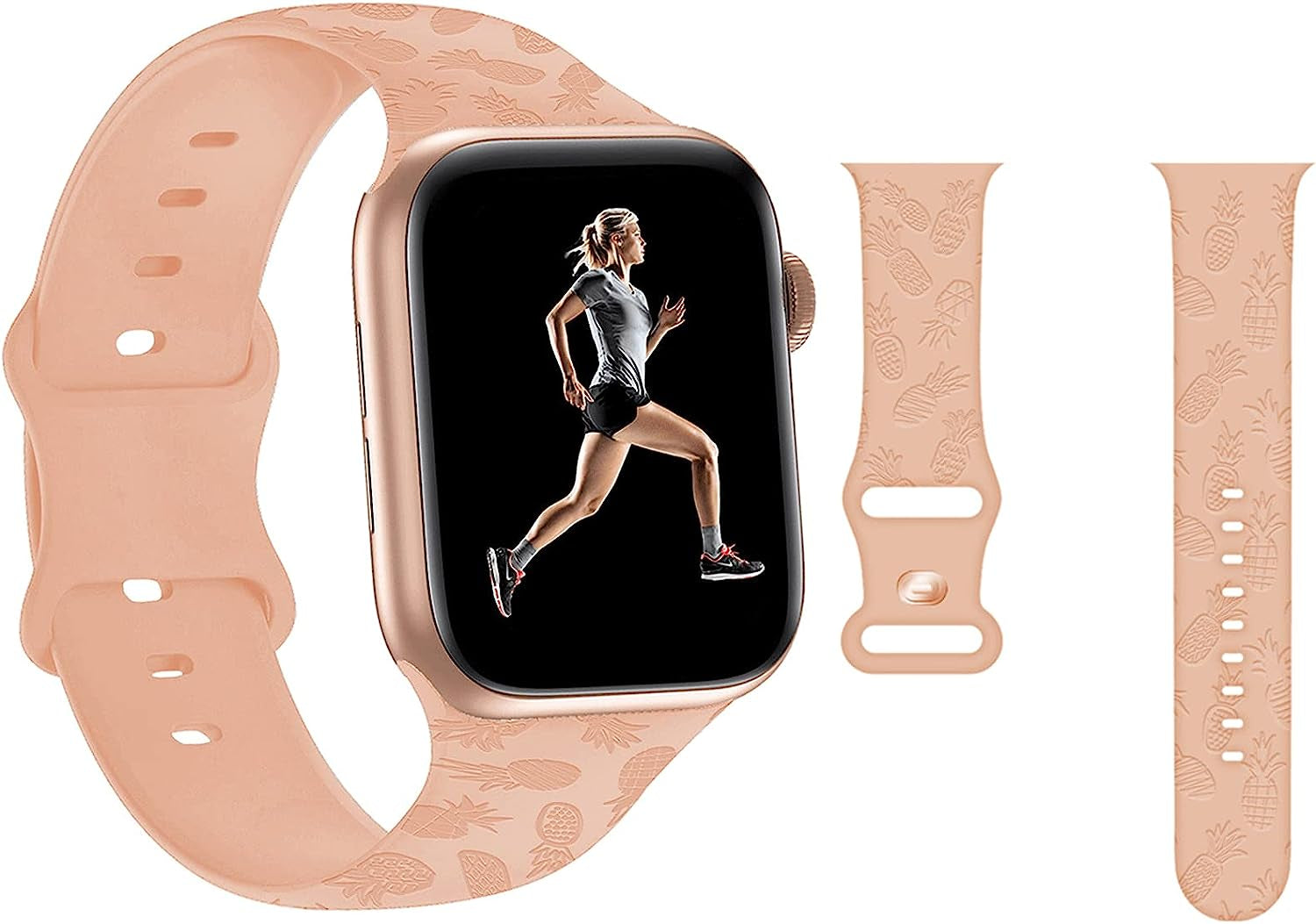 Engraved Pineapple Watch Bands Compatible with Apple Watch 42Mm 44Mm 45Mm, Men Girls Women Laser Printed Soft Silicone Sports Wristband Strap Replacement for Iwatch SE & Series 7/6/5/4/3/2/1 (Green)  Hi-Yoohere Apricot Pink Pineapple 38mm/40mm/41mm 