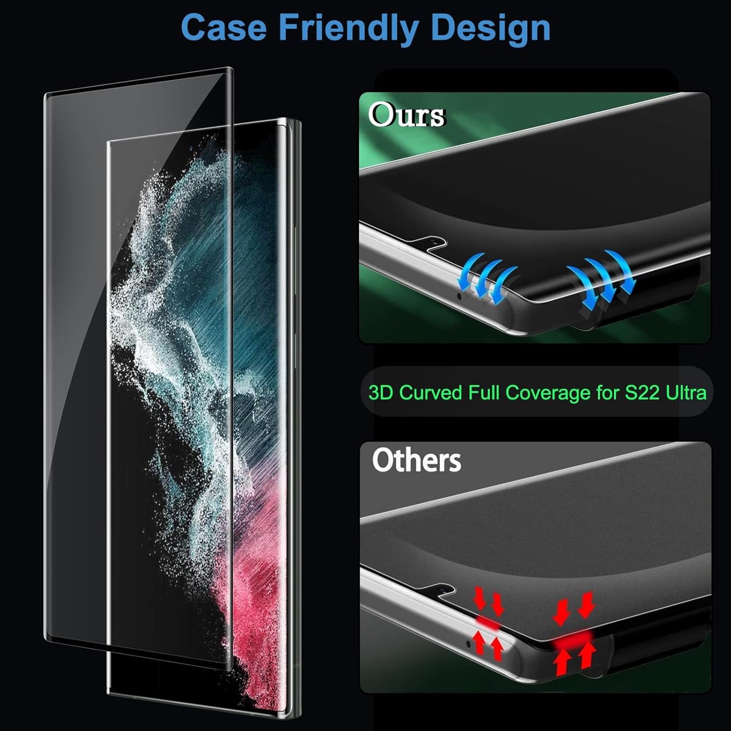 Letosan 3 Pack Galaxy S22 Ultra Screen Protector, HD Clear Tempered Glass, Fingerprint Unlock, 3D Curved, Scratch Resistant, Bubble-Free for Samsung Galaxy S22 Ultra 5G Glass Screen Protector  letosan   