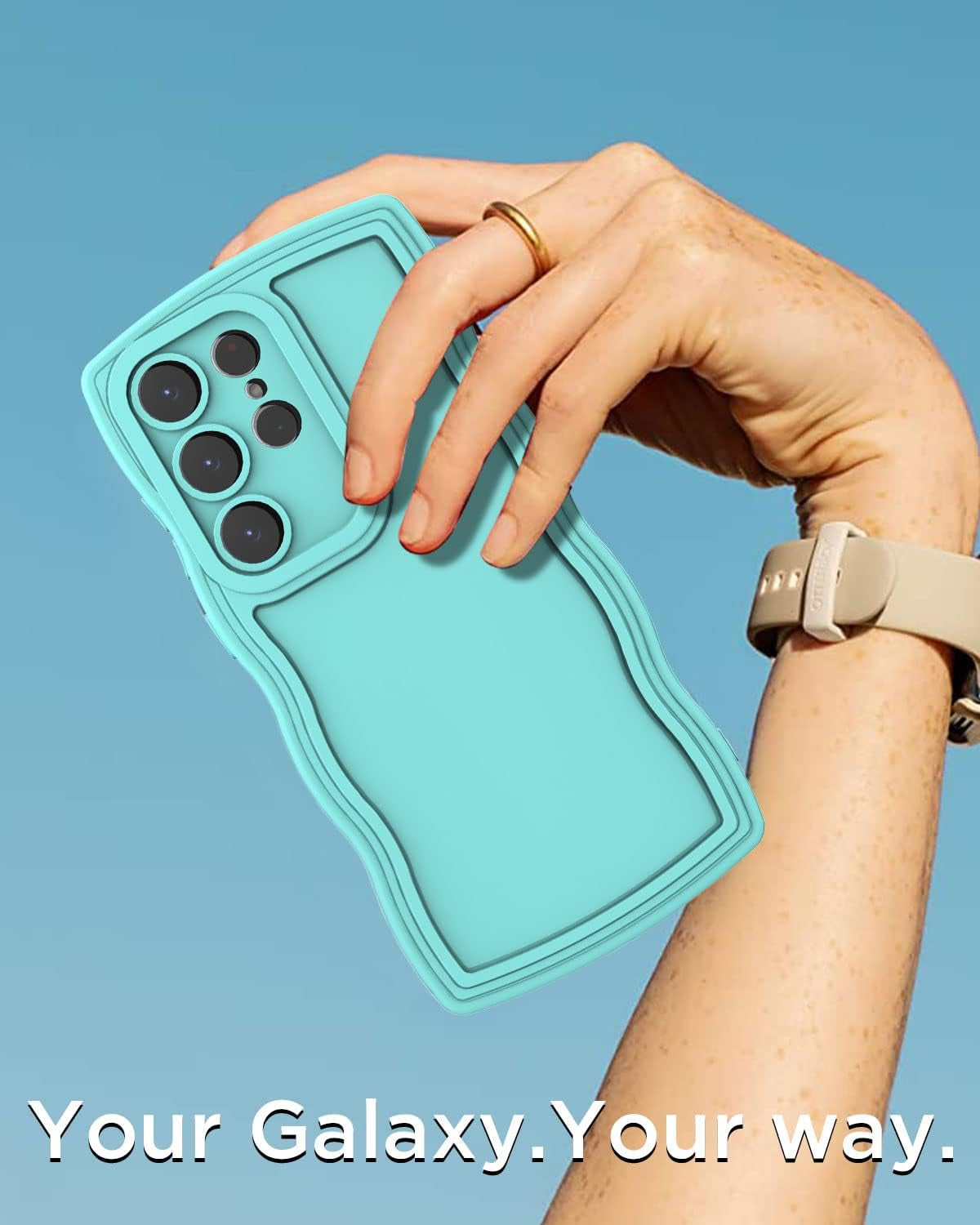 Aicase Cute Solid Color Curly Wave Frame Soft Compatible with Samsung Galaxy Phone Case (Blue, Galaxy S22 Ultra)  AICase   