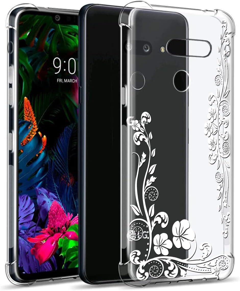 GREATRULY Floral Clear Pretty Phone Case for LG G8 Thinq (2019 Release) for Women Girls,Flower Design Transparent Slim Soft Drop Proof TPU Bumper Cushion Silicone Cover Shell,Fl-F12  GREATRULY   