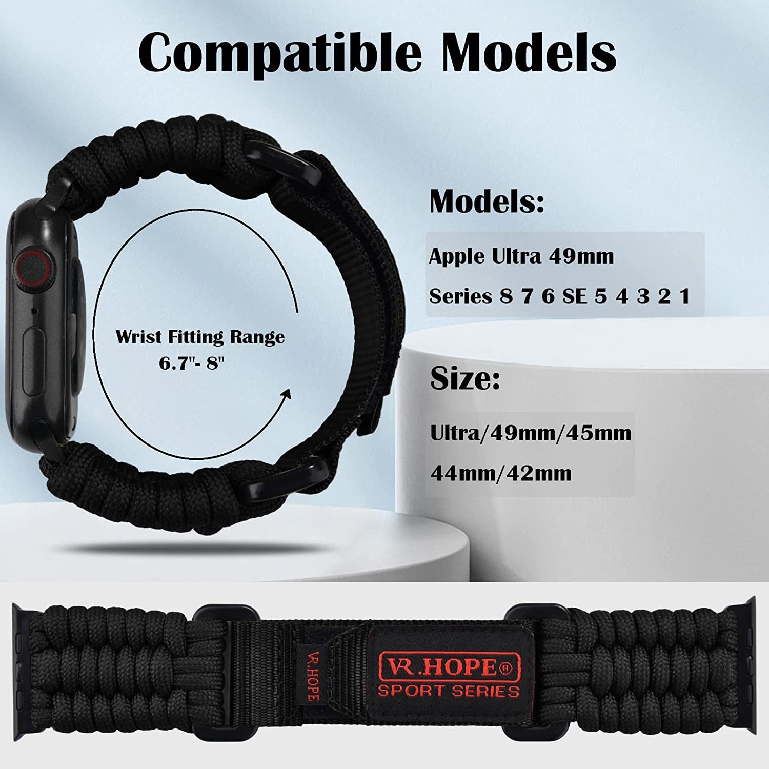 V.R.HOPE Watch Band Compatible with Apple Watch Ultra 49Mm 45Mm 44Mm 42Mm 41Mm 40Mm 38Mm for Men, Paracord Woven Braided Wristbands Sport Style for Iwatch Ultra Series 8 7 6 5 4 3 2 1 SE  V.R.HOPE   