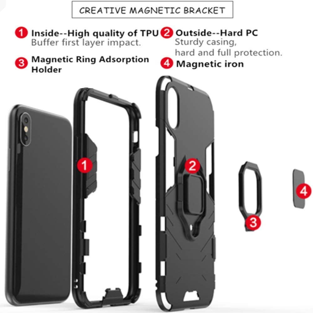 Duolide for Huawei P30 Lite Case, 2 in 1 Hybrid Heavy Duty Armor Shockproof Defender Kickstand Dual Layer Bumper Hard Back Case Cover Tempered Glass Screen Protector，Black  DuoLide   