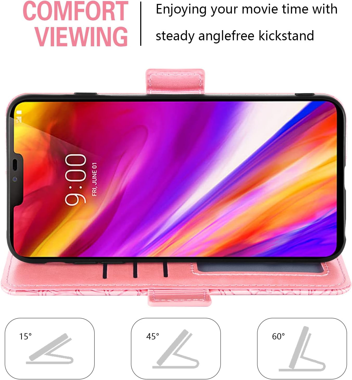 Compatible with LG G7 Thinq Wallet Case and Tempered Glass Screen Protector Card Holder Stand Phone Cover for LGG7 One G 7 plus LG7 Fit Lg7Thinq 7G Thin Q G7+ G7Thinq Lgg7Thinq Women Men Rose Gold  Asuwish   
