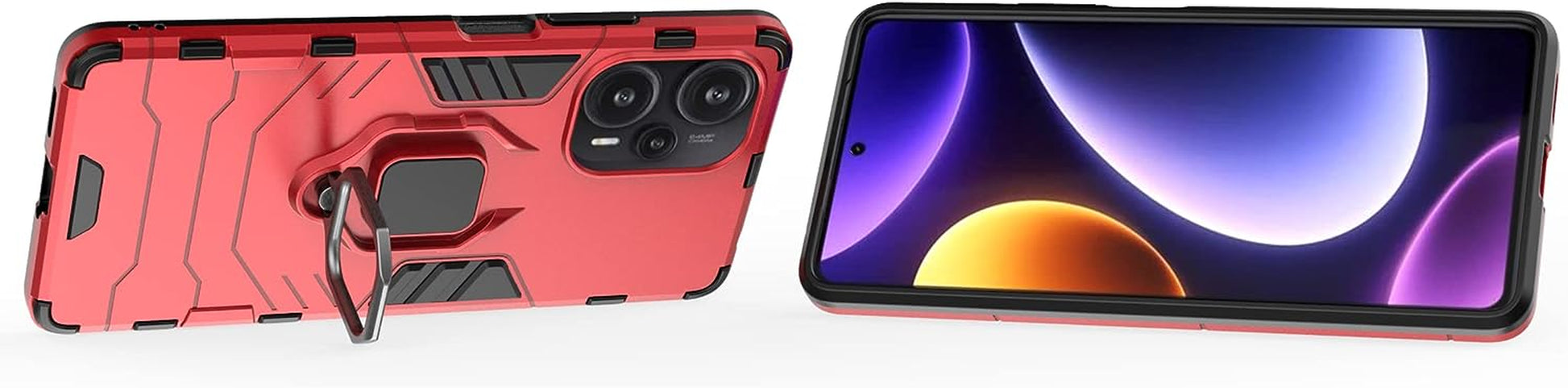 ZMONE Phone Case for Xiaomi Poco F5 5G Case with Glass Screen Protector [2 Pack] Heavy Duty Dual Layer Military Grade Shockproof Protective Cover with Magnetic Ring Kickstand - Red  Chengmi   