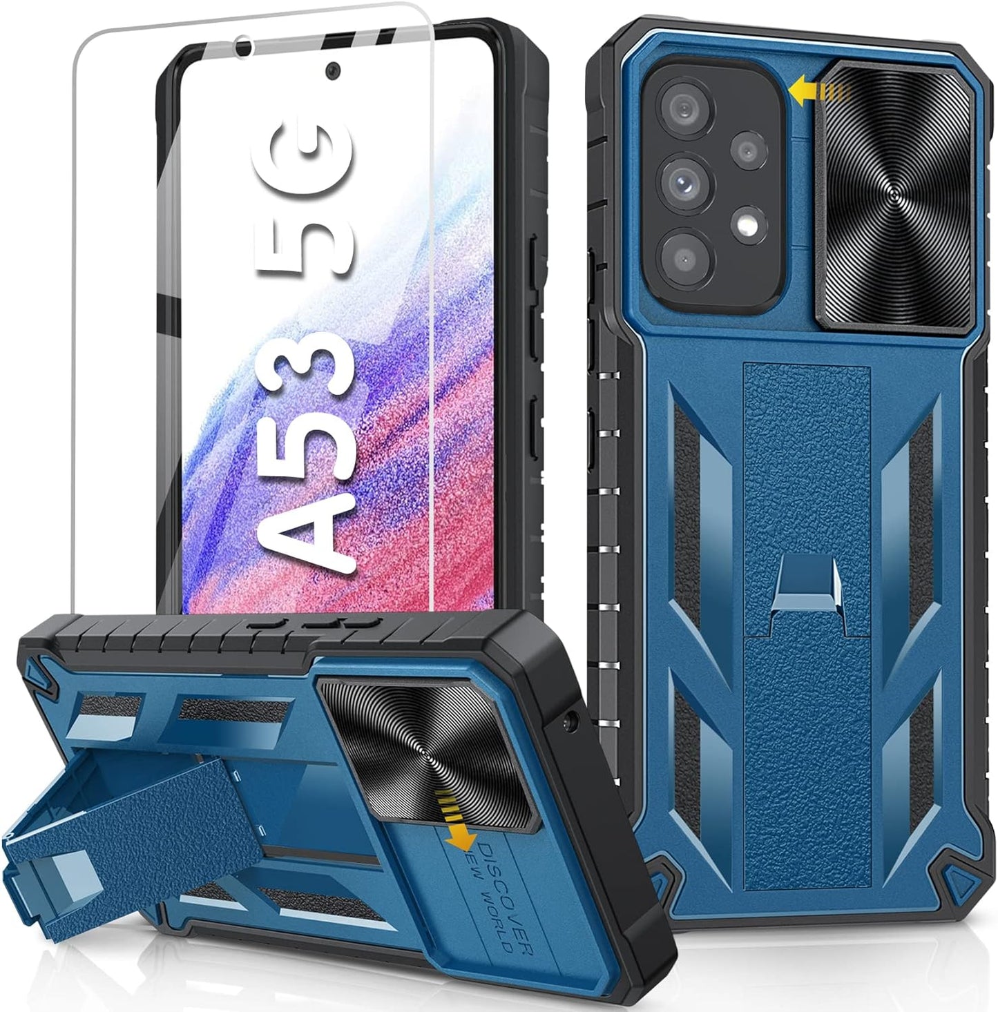 Soios for Samsung Galaxy A53 5G Case: Military Grade Drop Proof Protection Cover with Kickstand | Matte Textured Rugged Shockproof TPU | Protective Cell Phone Case for Galaxy A53 5G Phone  SOiOS A-Blue  